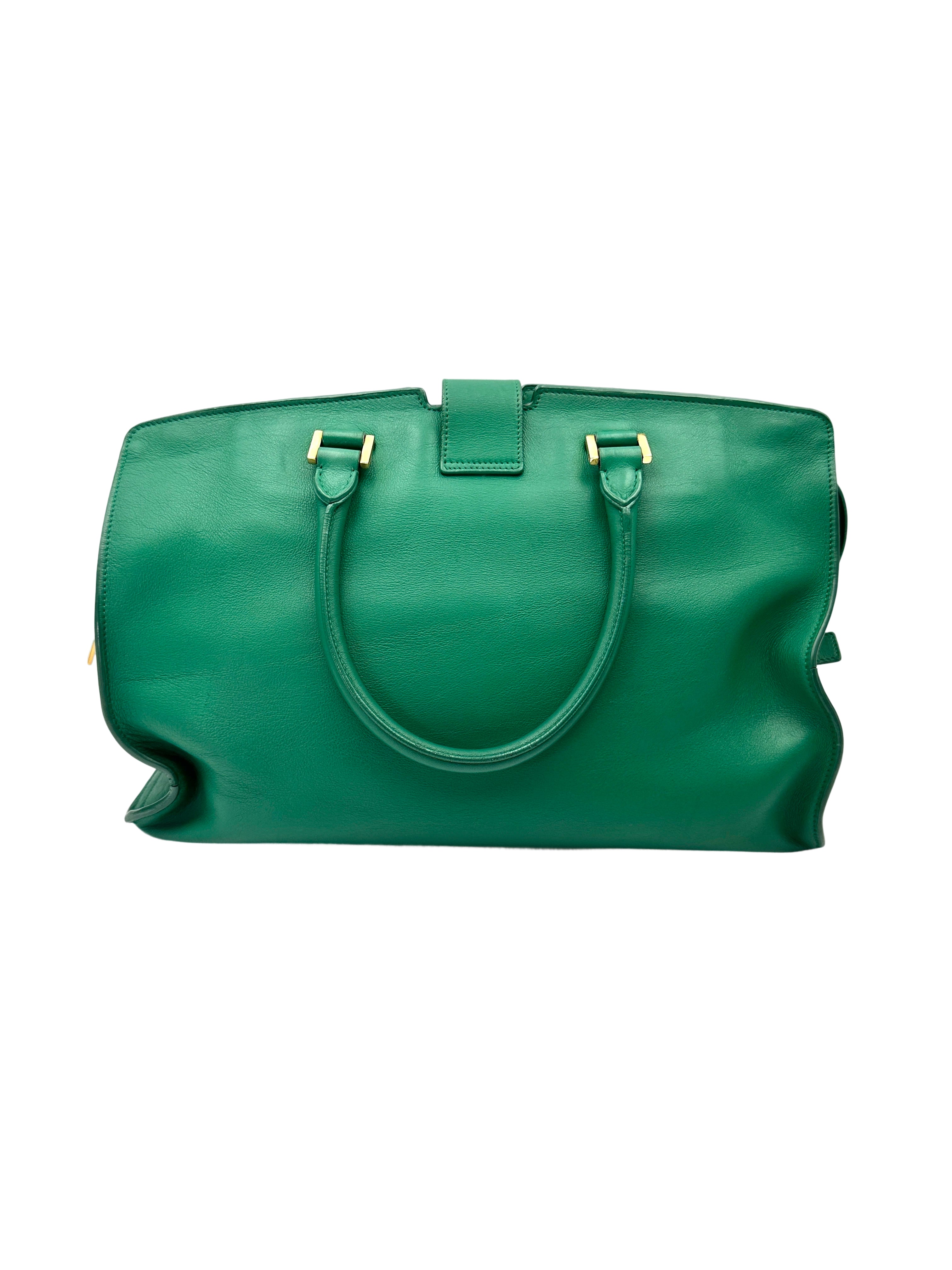 Saint Laurent Chyc Cabas Green Leather Large Size Handle Bag SL249