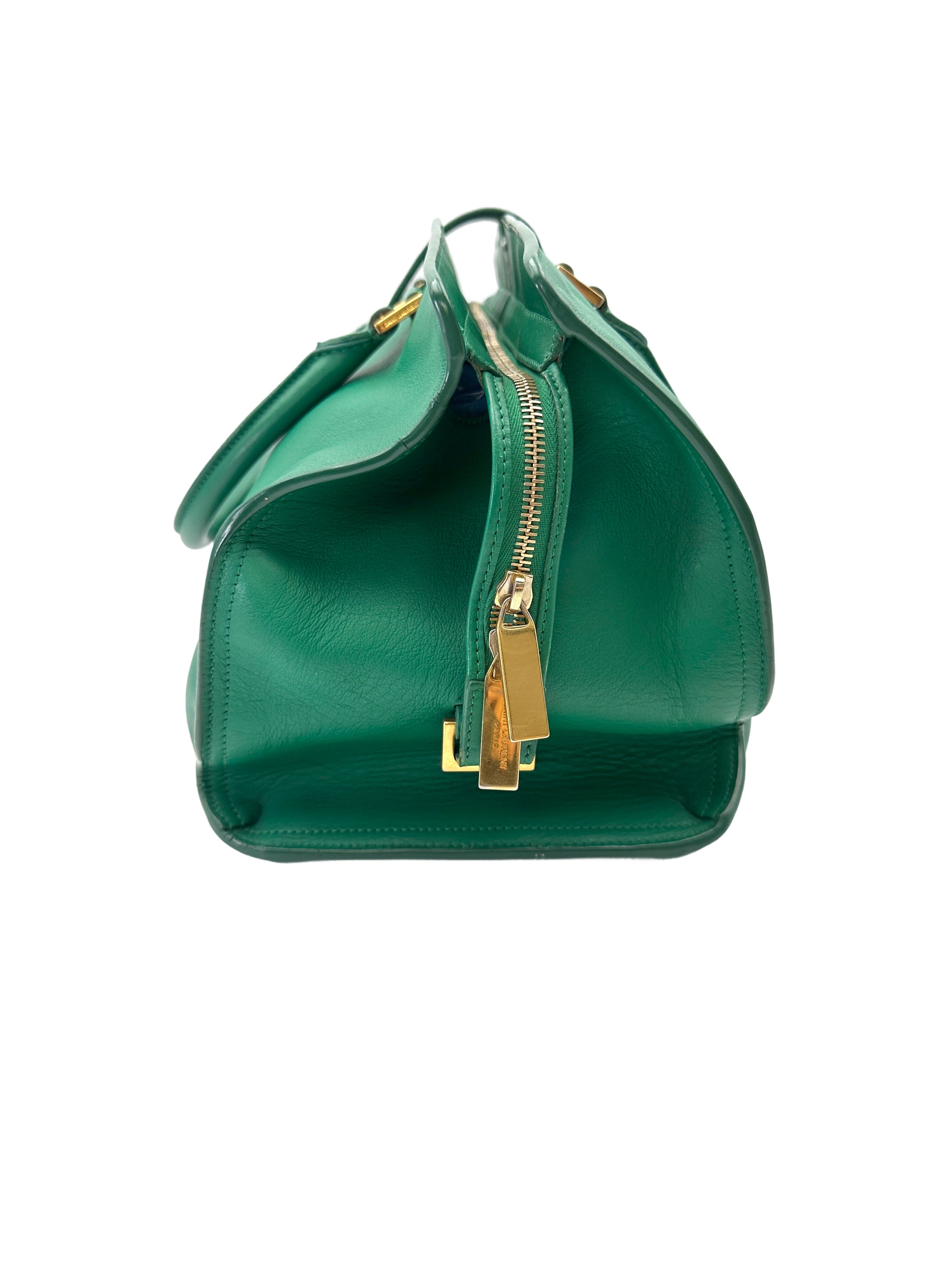 Saint Laurent Chyc Cabas Green Leather Large Size Handle Bag SL249