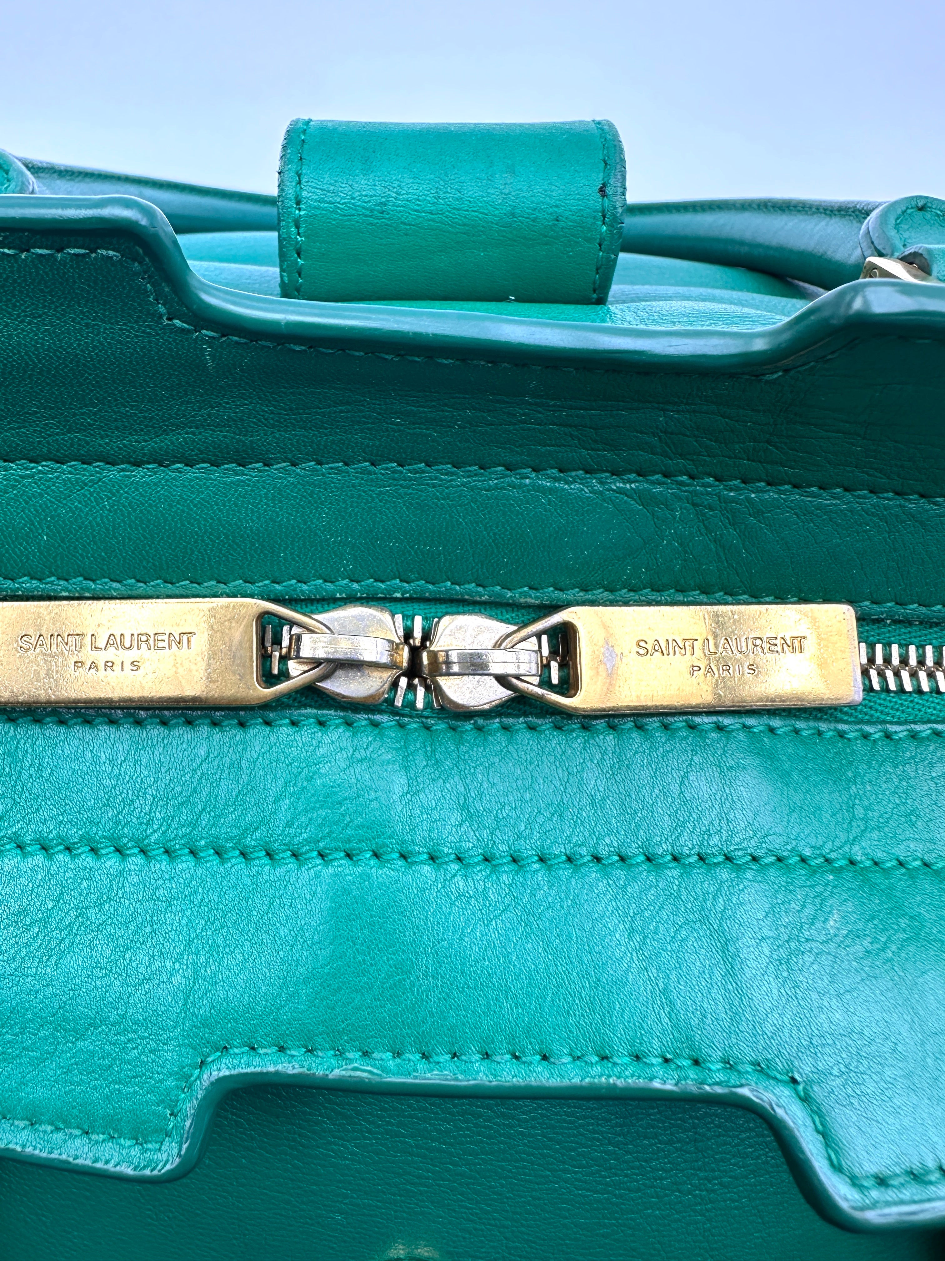 Saint Laurent Chyc Cabas Green Leather Large Size Handle Bag SL249