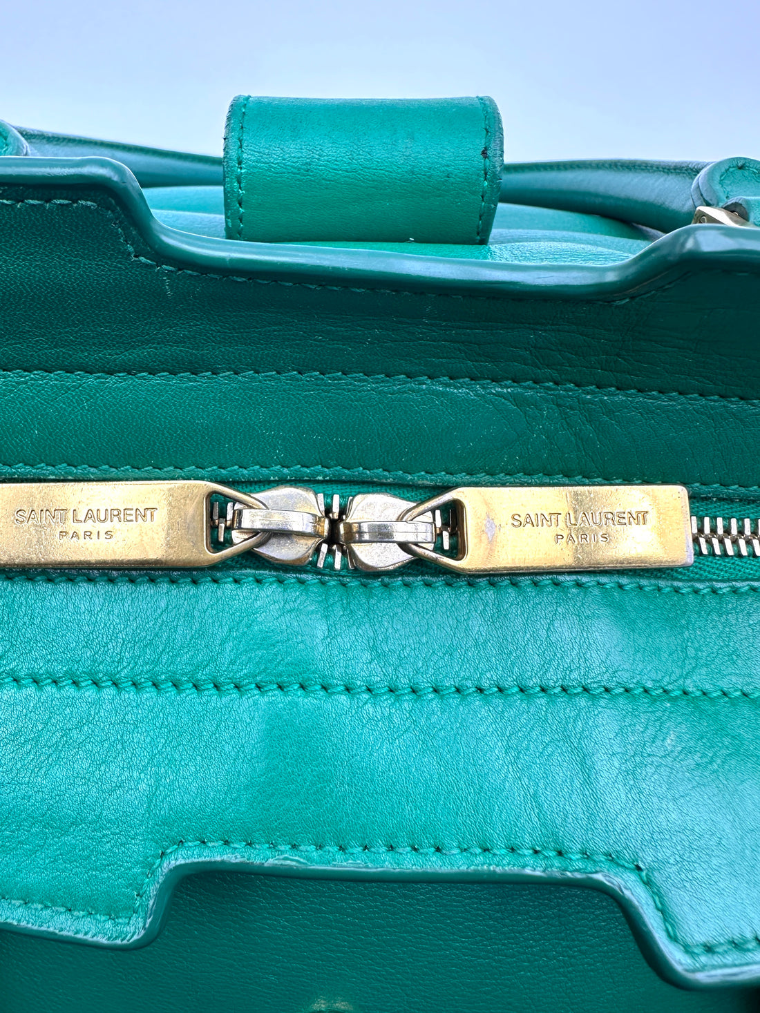 Saint Laurent Chyc Cabas Green Leather Large Size Handle Bag SL249