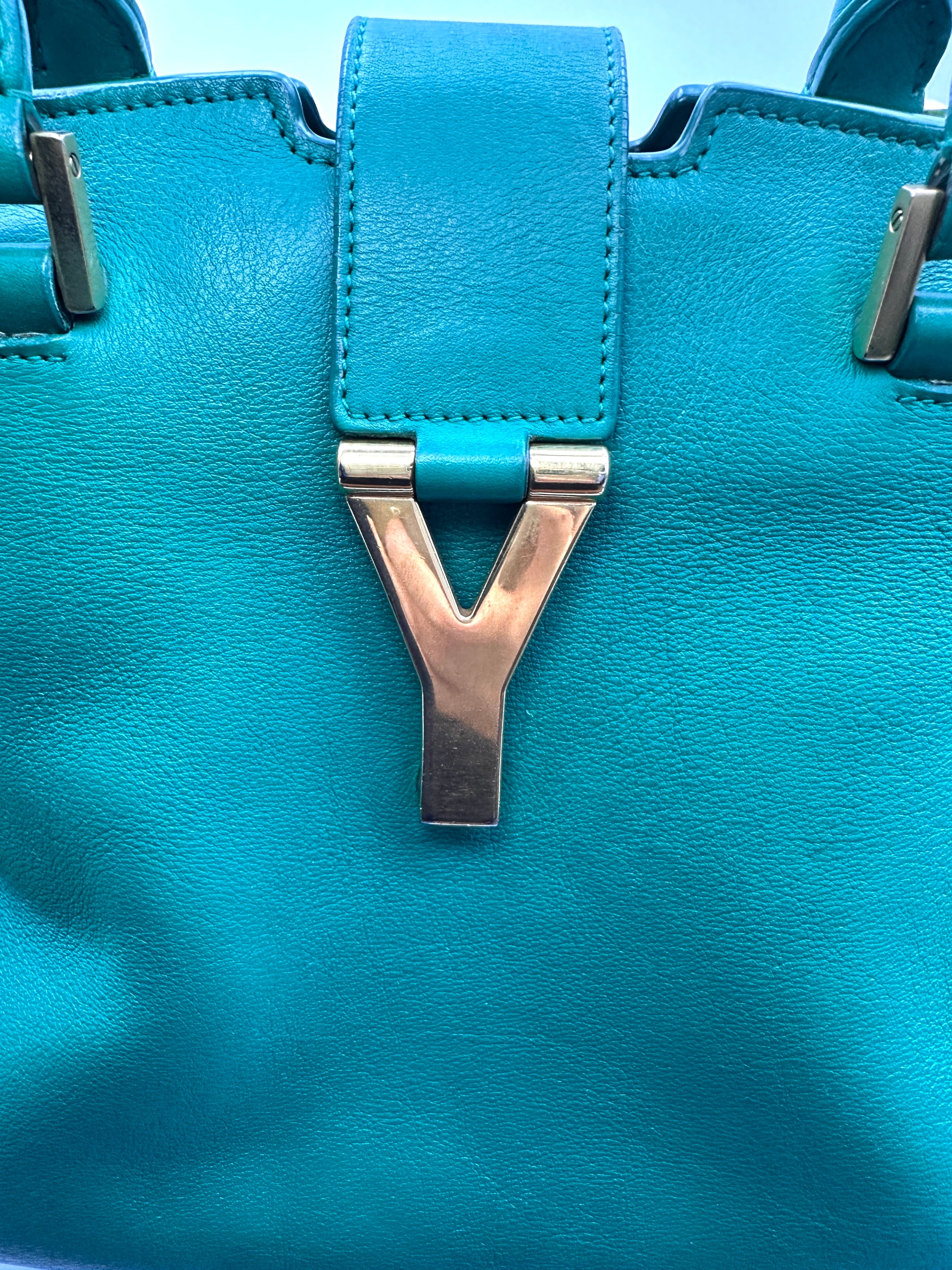 Saint Laurent Chyc Cabas Green Leather Large Size Handle Bag SL249