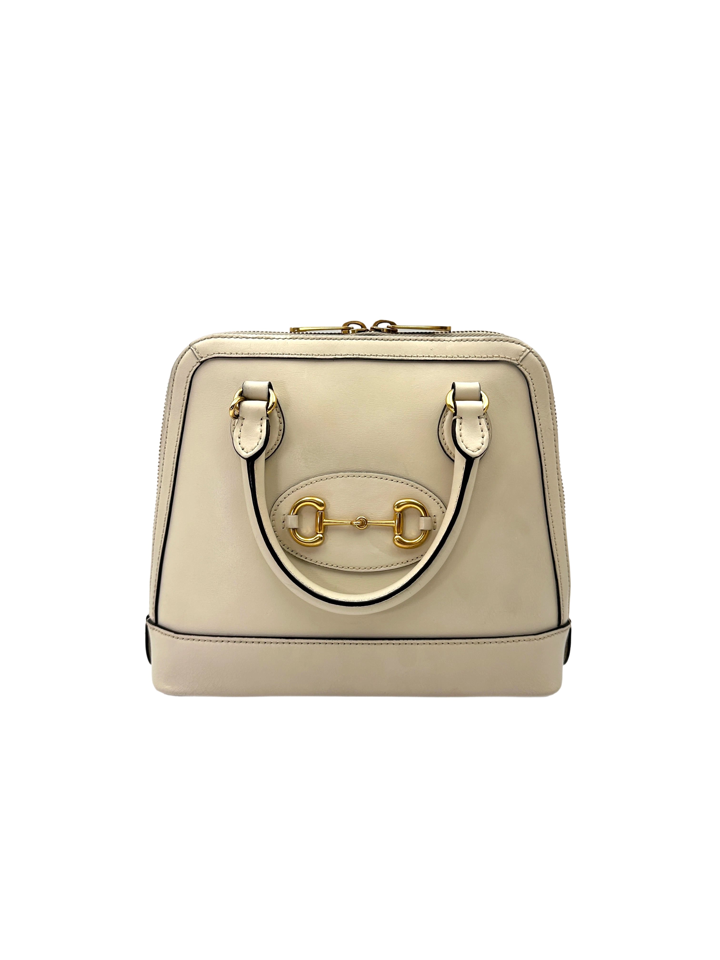 Gucci 1955 Horsebit White Leather Top Handle Bag GG1173