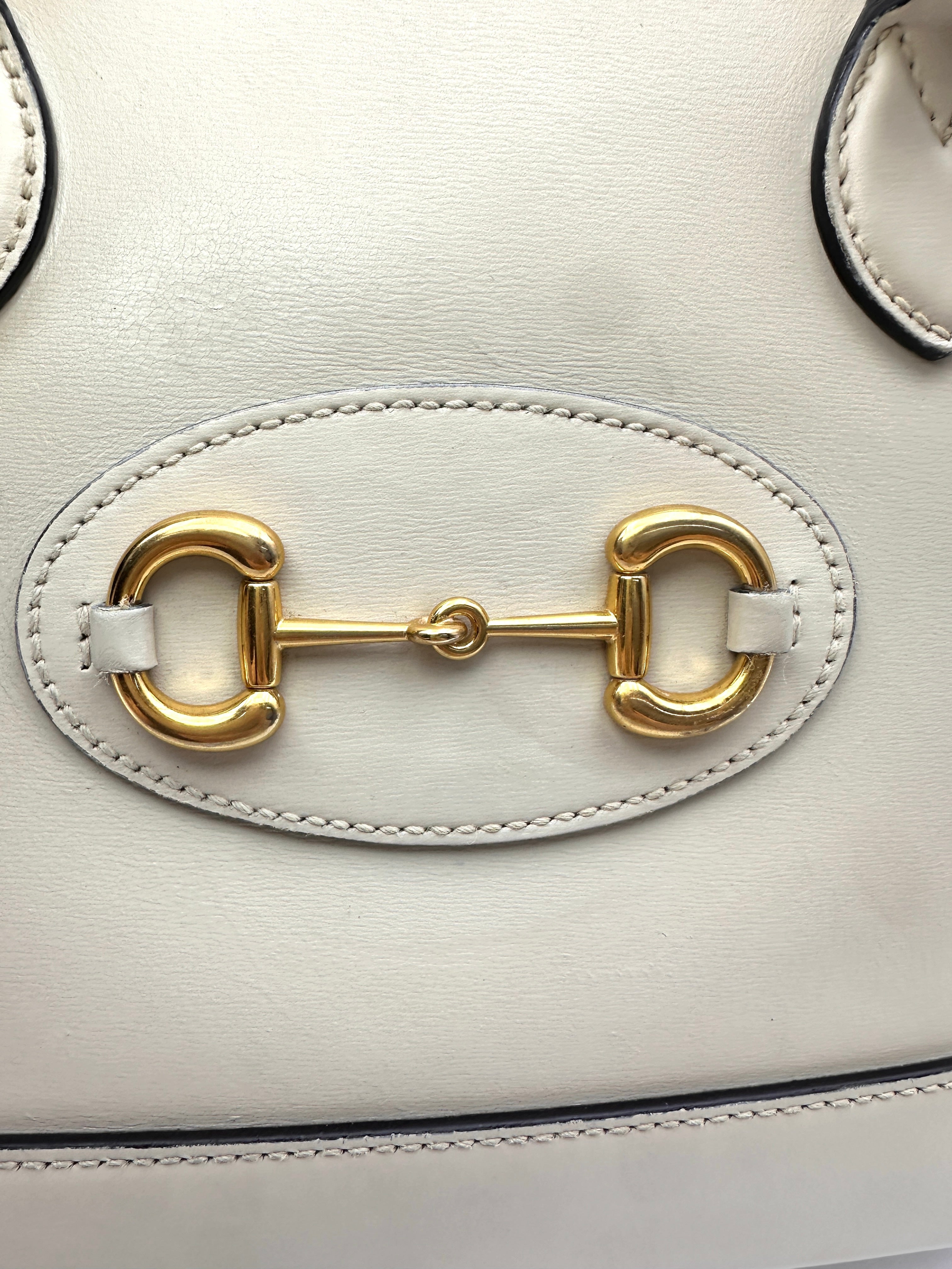 Gucci 1955 Horsebit White Leather Top Handle Bag GG1173