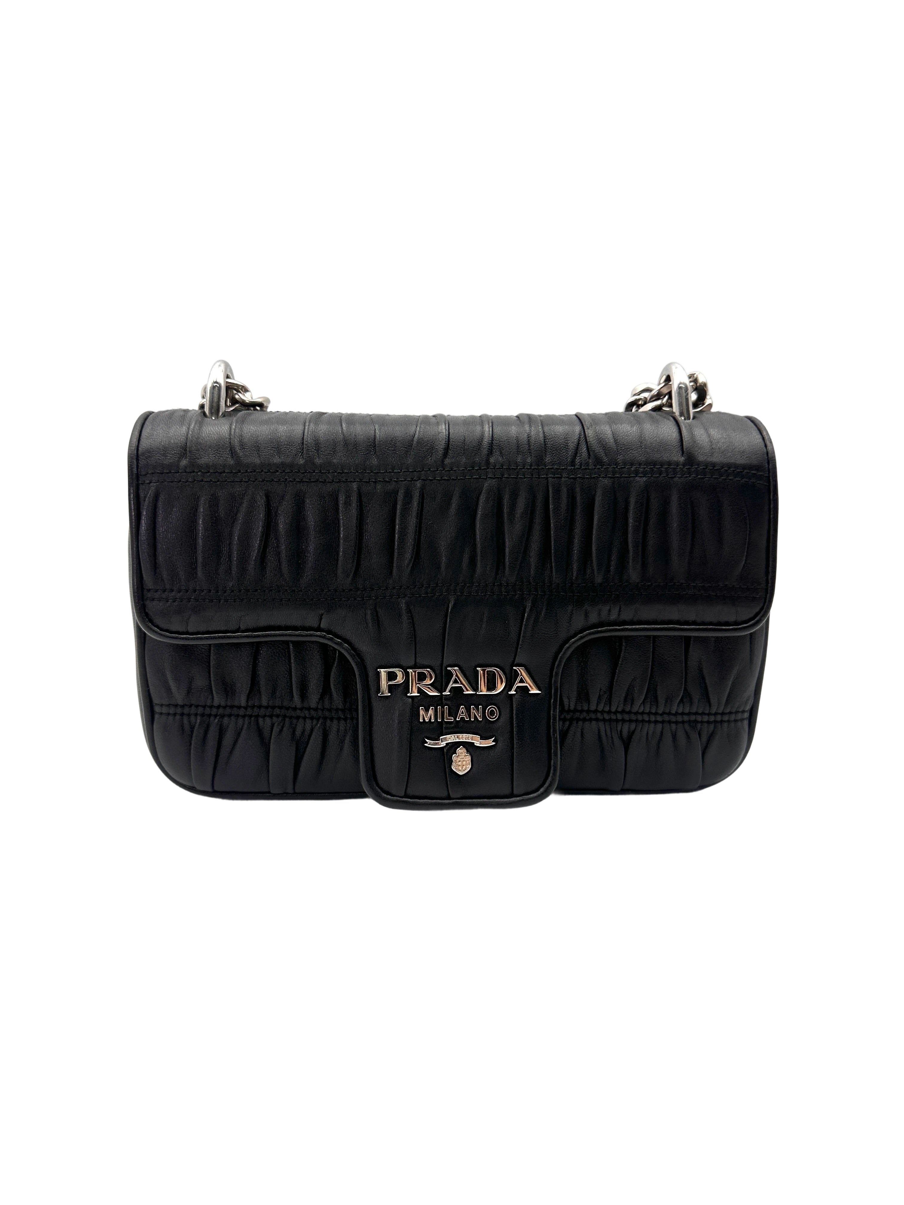 Prada Nappa Gaufre Black Leather Chain Shoulder Bag PR423