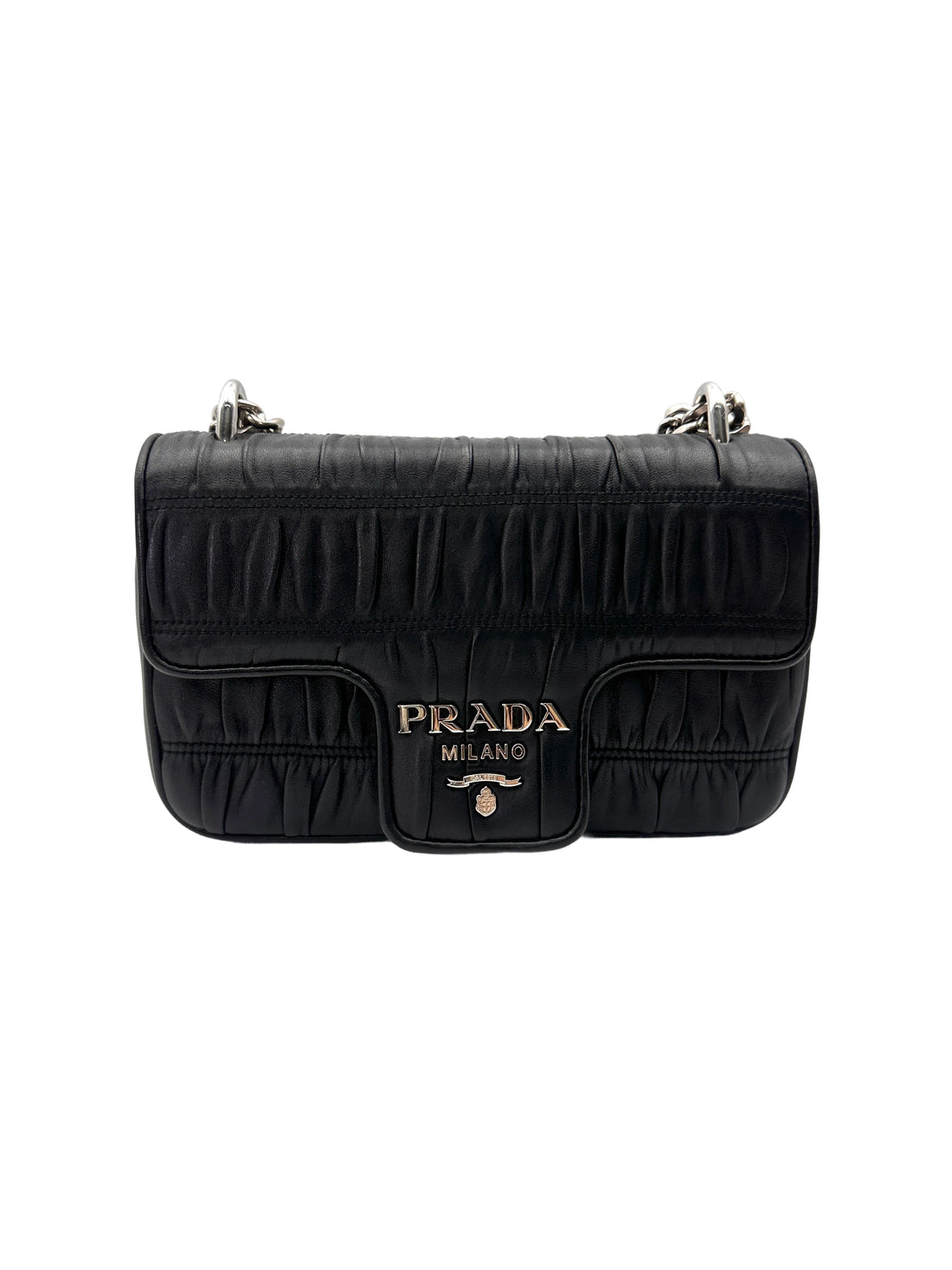 Prada Nappa Gaufre Black Leather Chain Shoulder Bag PR423