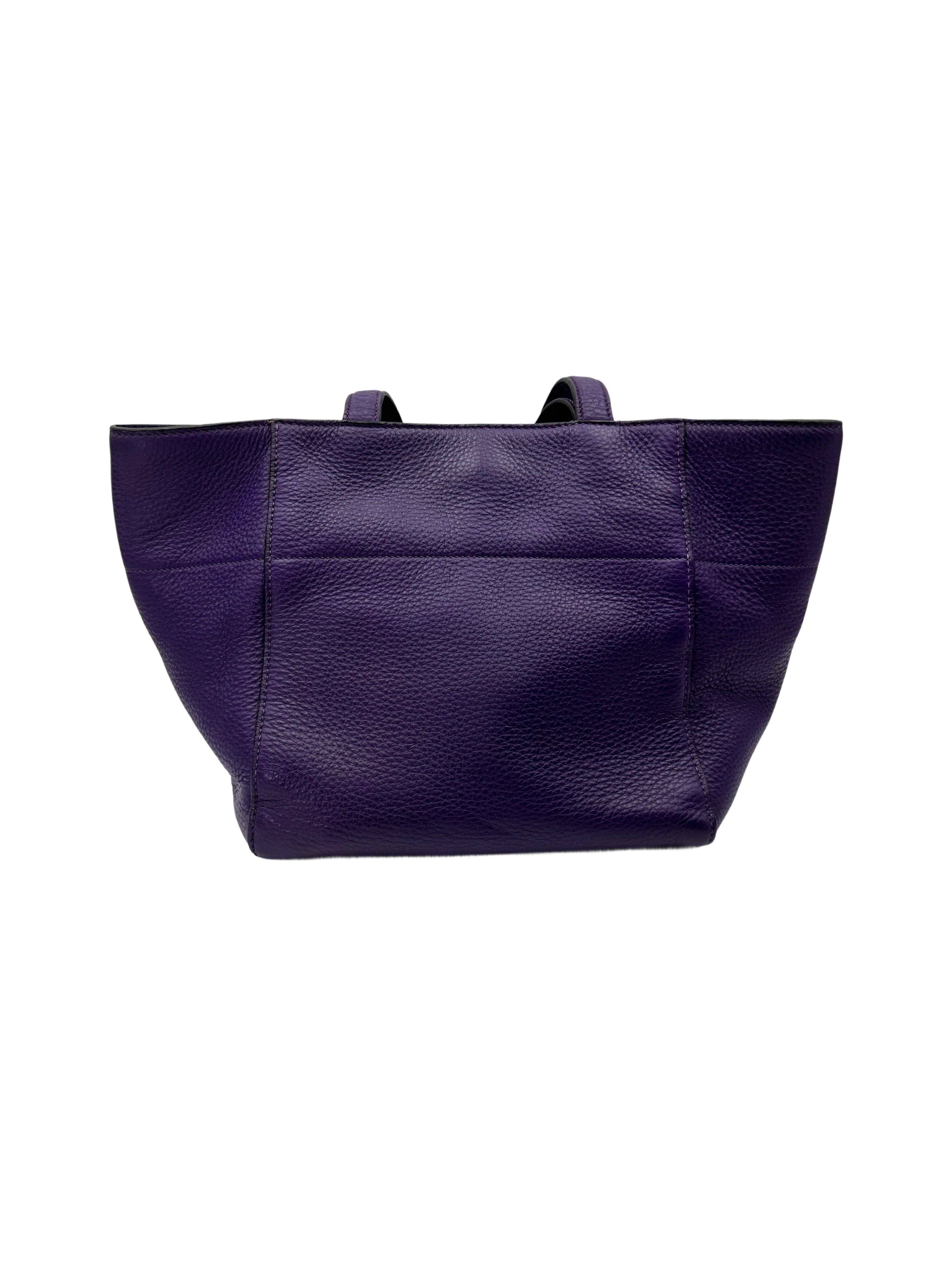 Prada Purple Leather Triangle Logo Shopping Tote Bag PR428