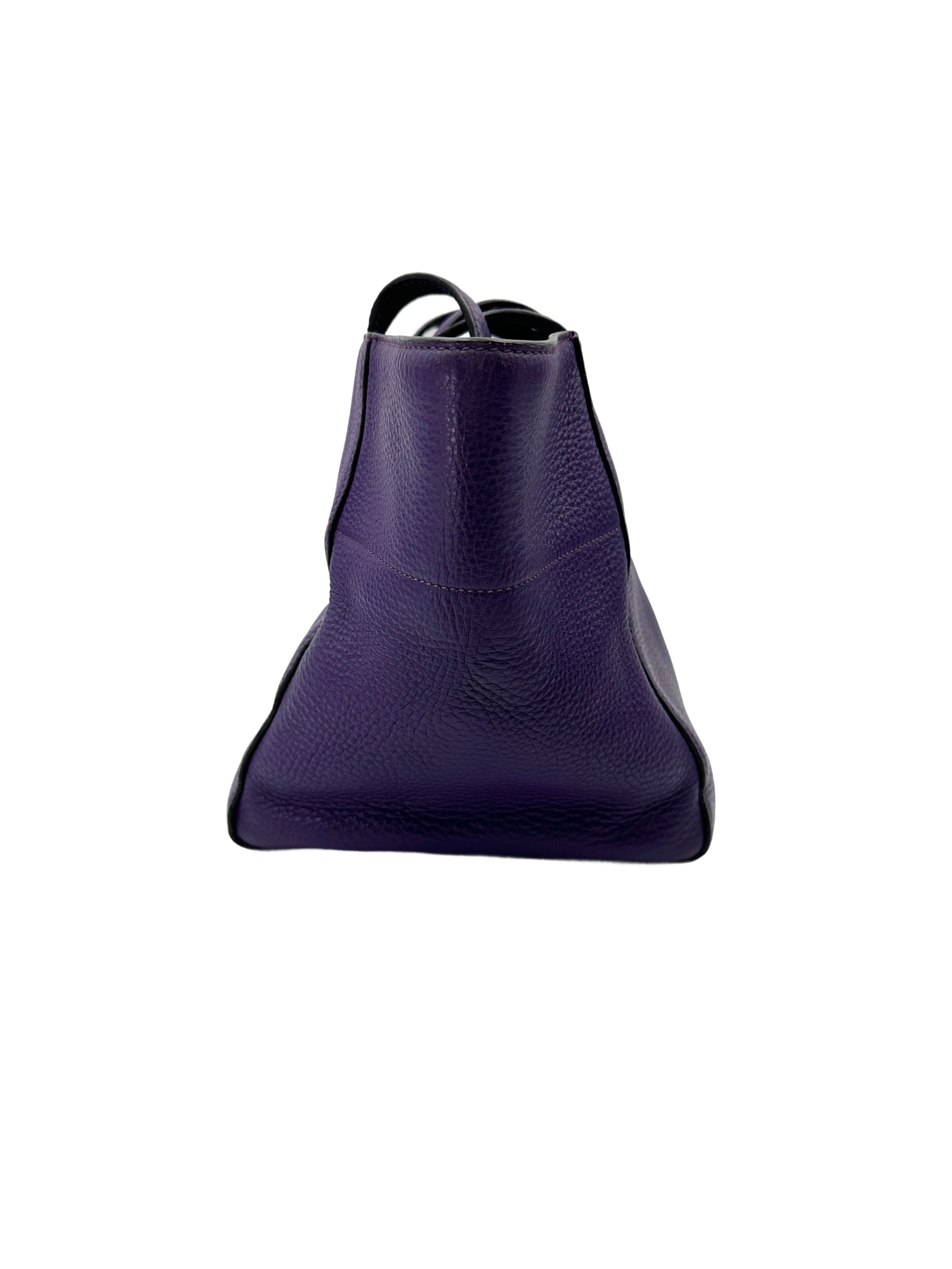 Prada Purple Leather Triangle Logo Shopping Tote Bag PR428