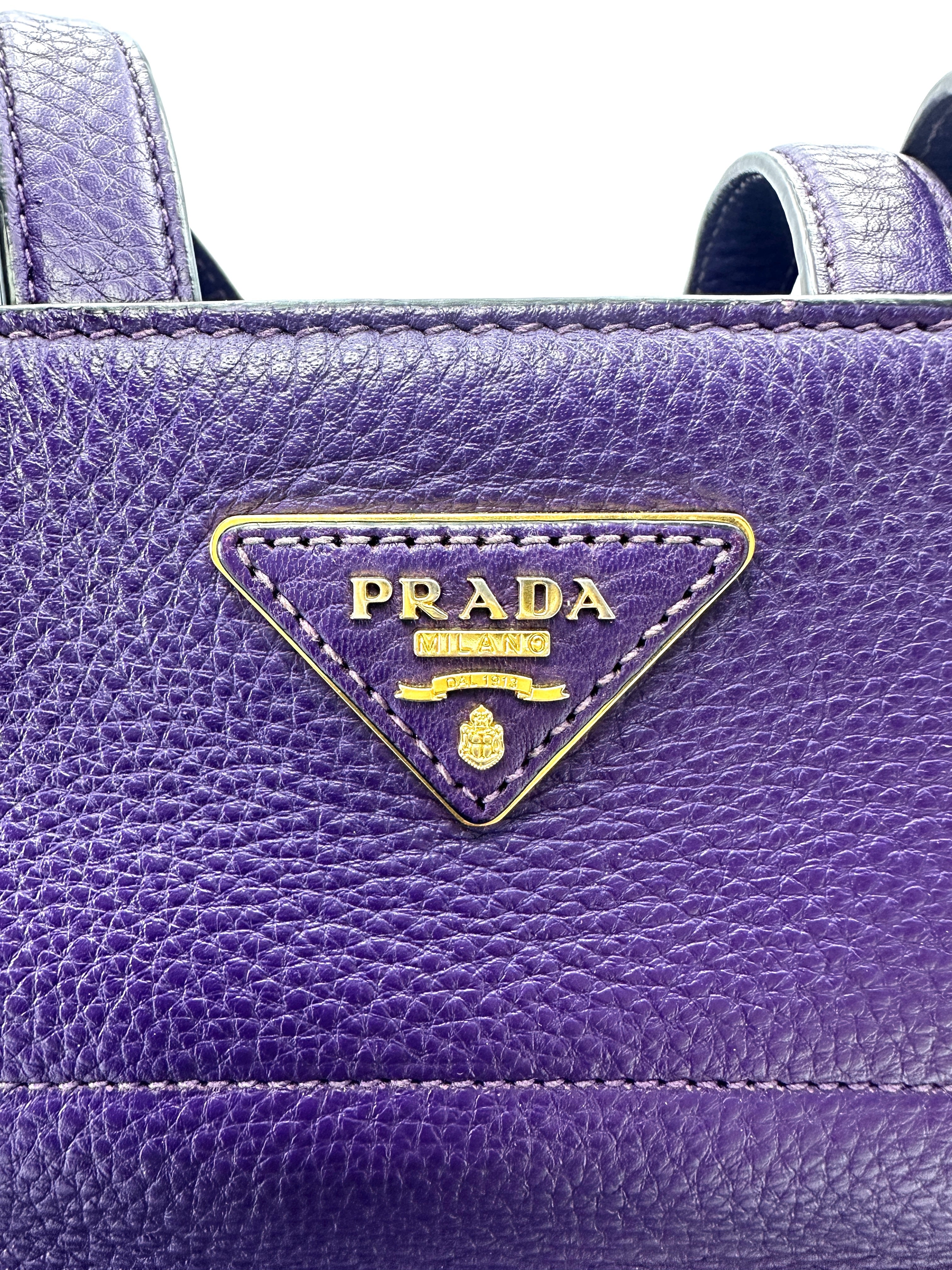 Prada Purple Leather Triangle Logo Shopping Tote Bag PR428