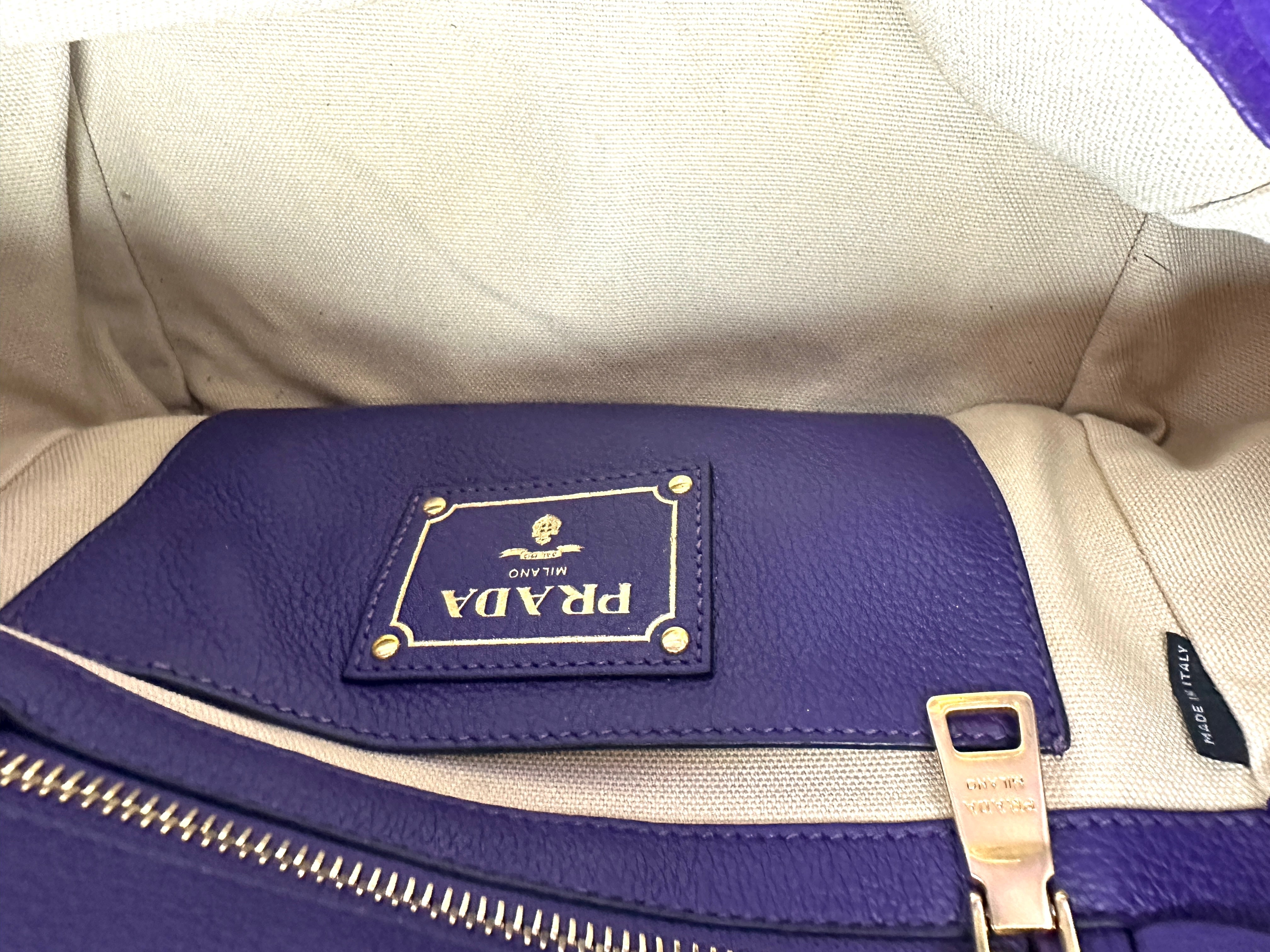 Prada Purple Leather Triangle Logo Shopping Tote Bag PR428