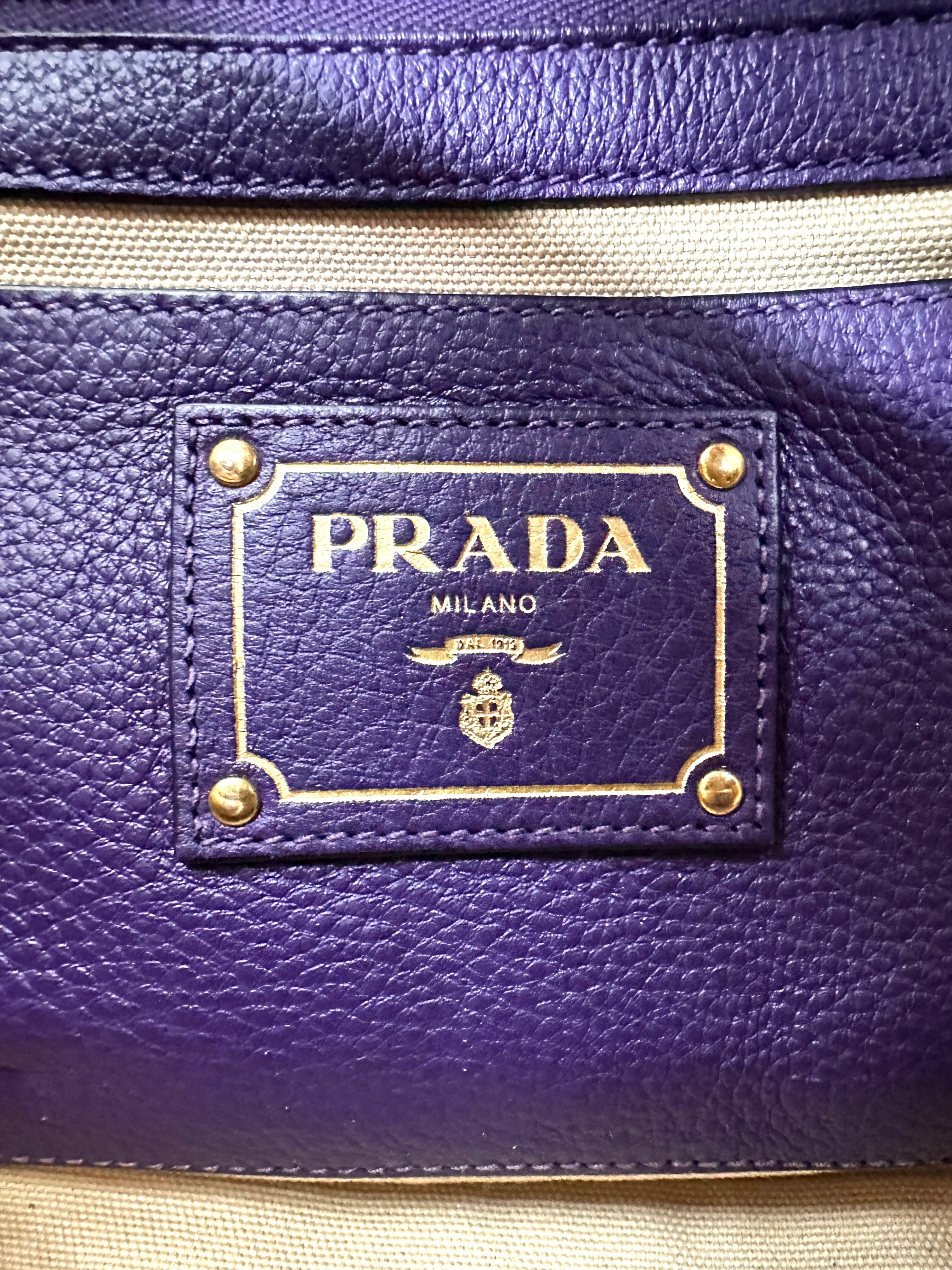 Prada Purple Leather Triangle Logo Shopping Tote Bag PR428