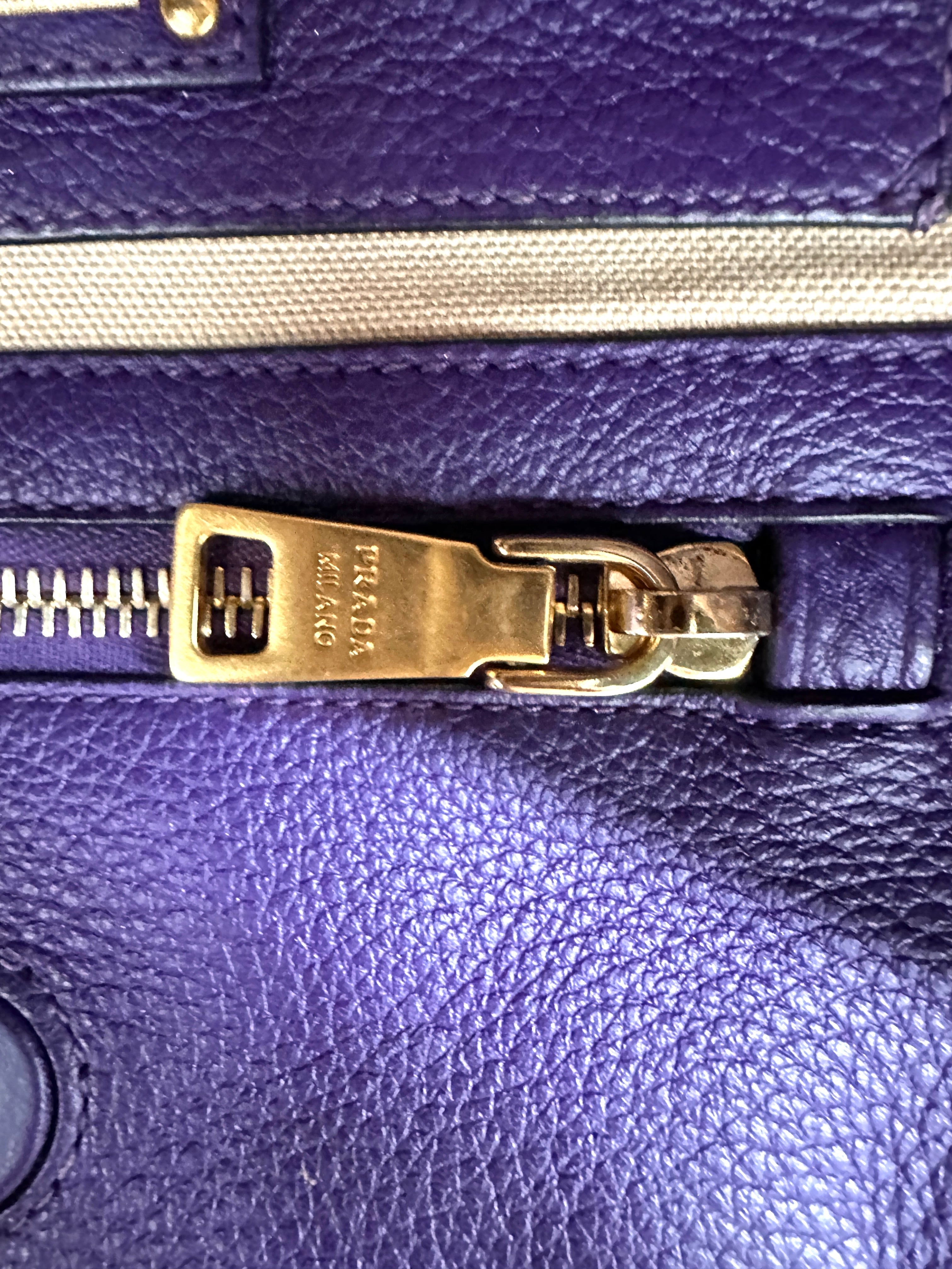 Prada Purple Leather Triangle Logo Shopping Tote Bag PR428