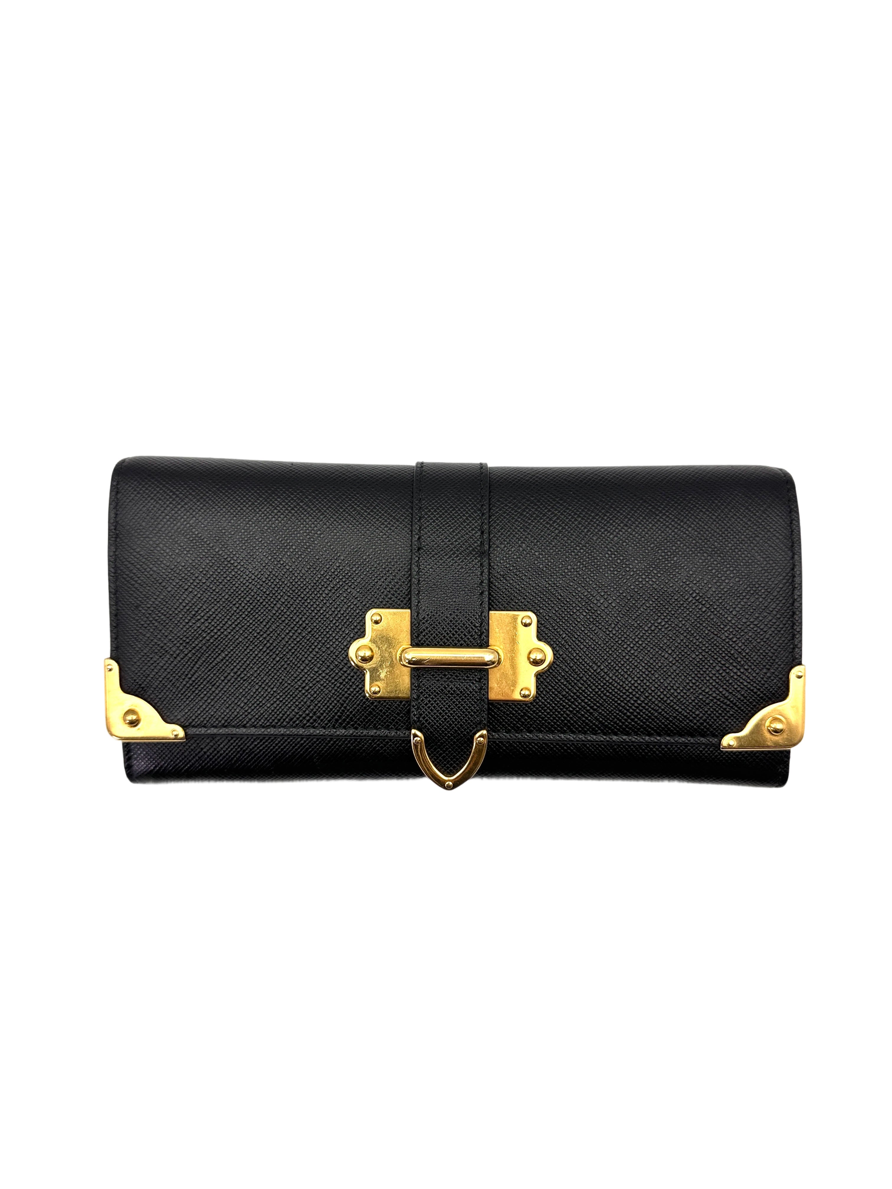 Prada Cahier Black Leather Long Wallet PR425