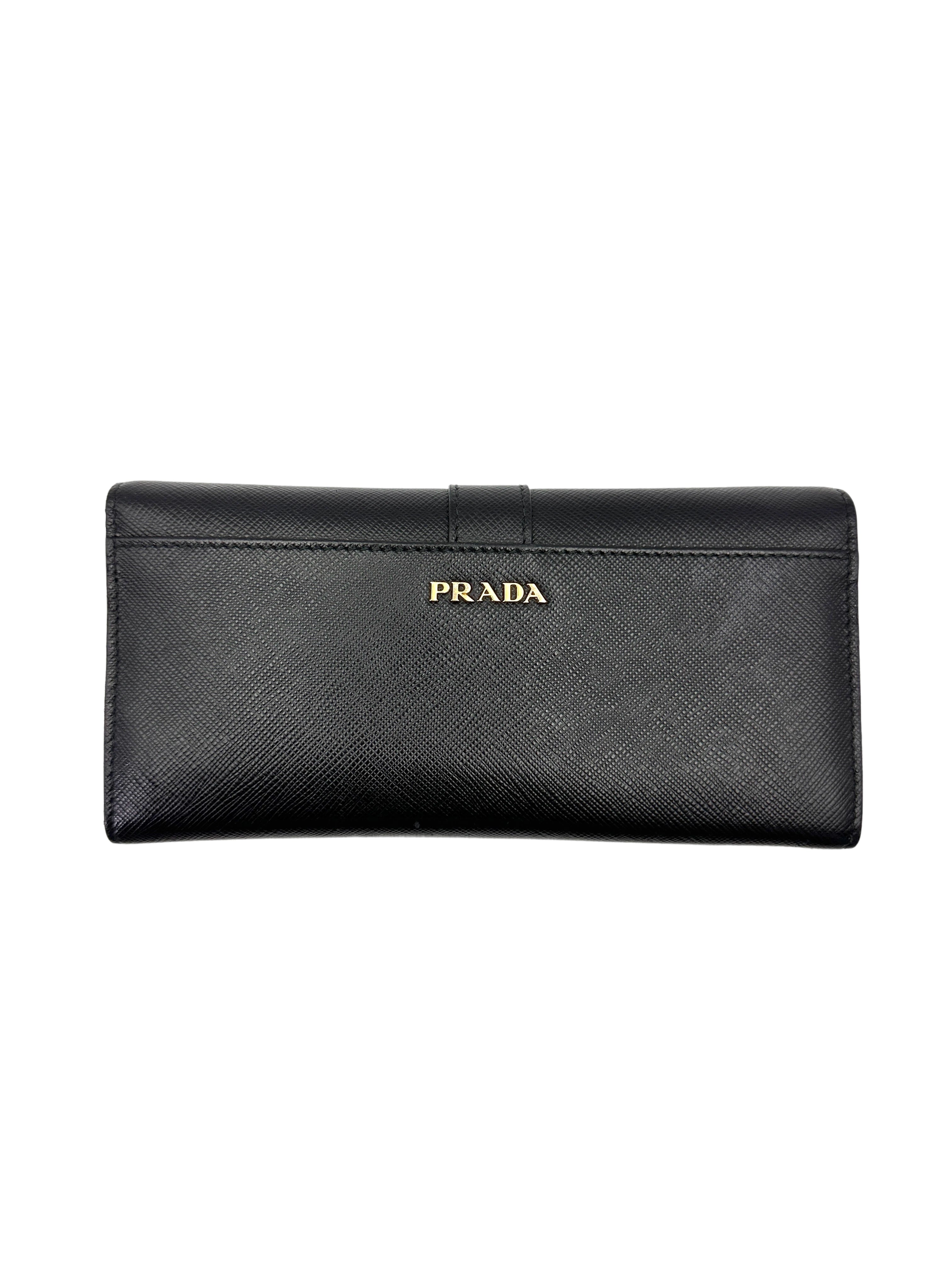 Prada Cahier Black Leather Long Wallet PR425