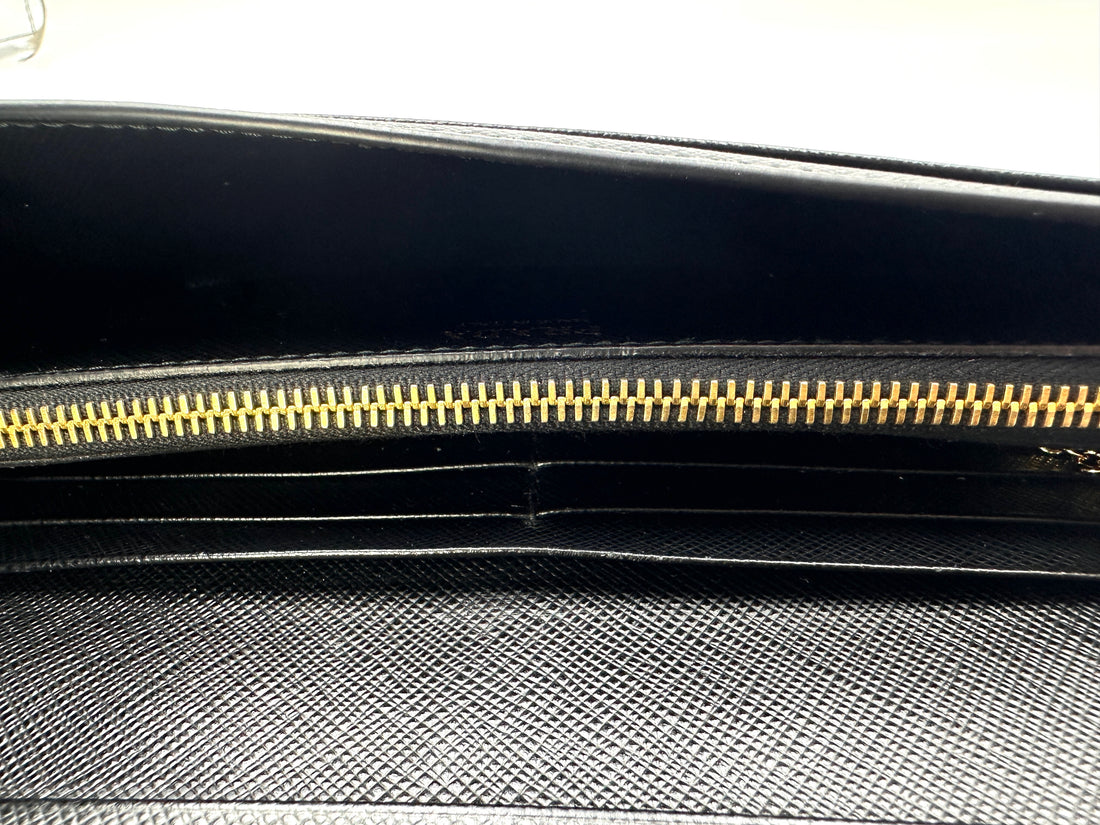 Prada Cahier Black Leather Long Wallet PR425
