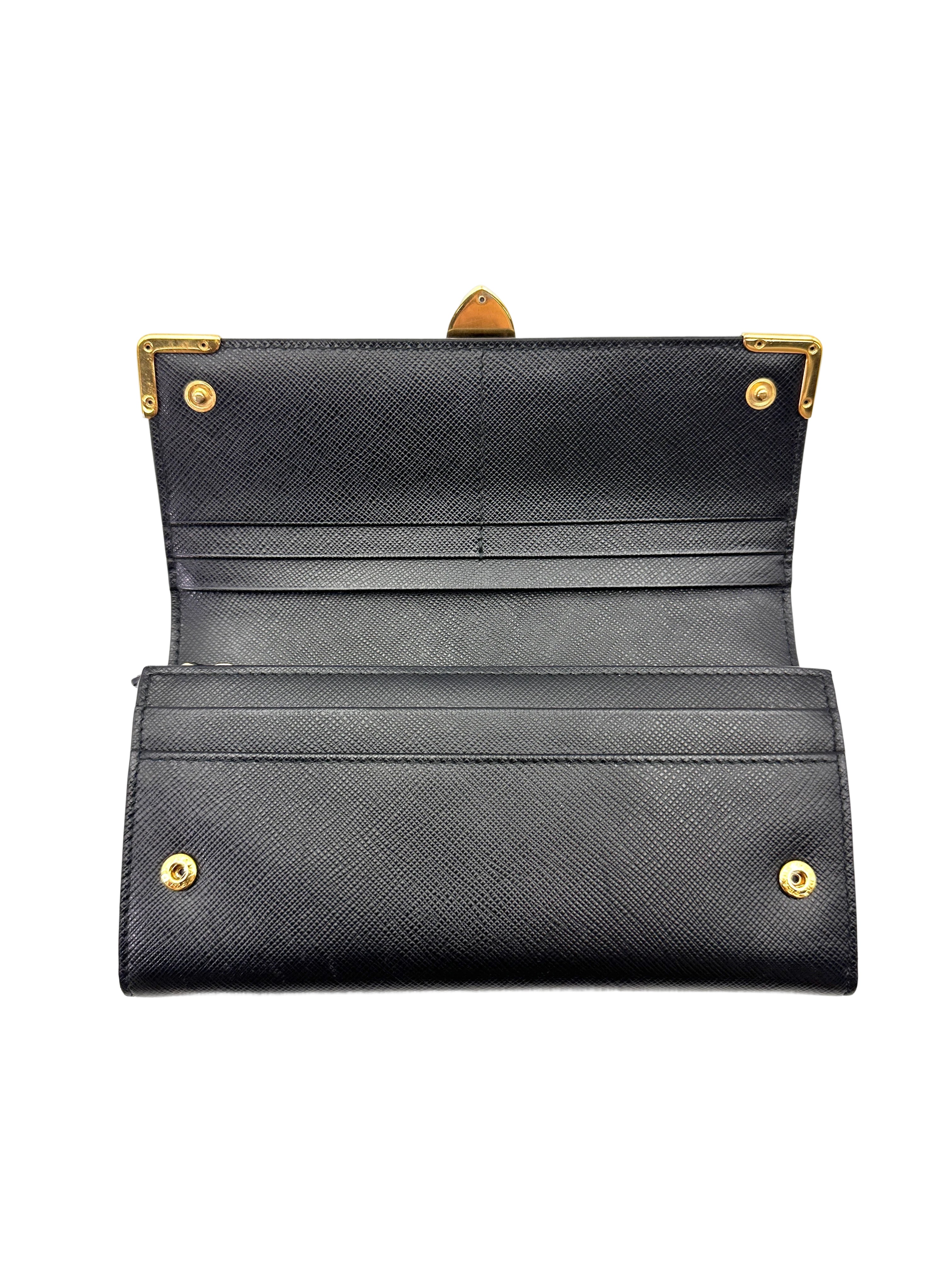 Prada Cahier Black Leather Long Wallet PR425