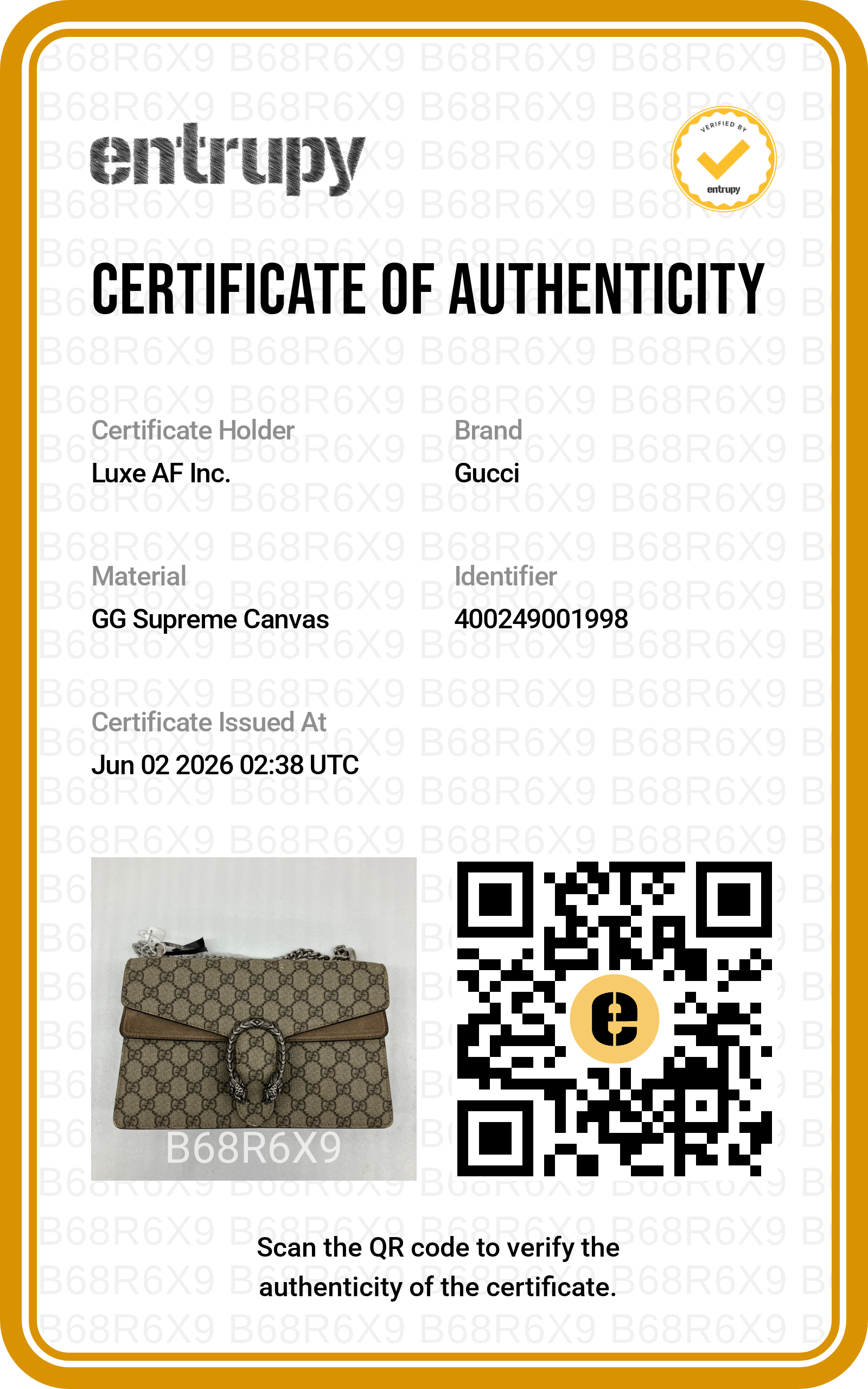 Gucci Dionysus GG Supreme Canvas Medium Size Shoulder Bag With Brown Trim GG1233