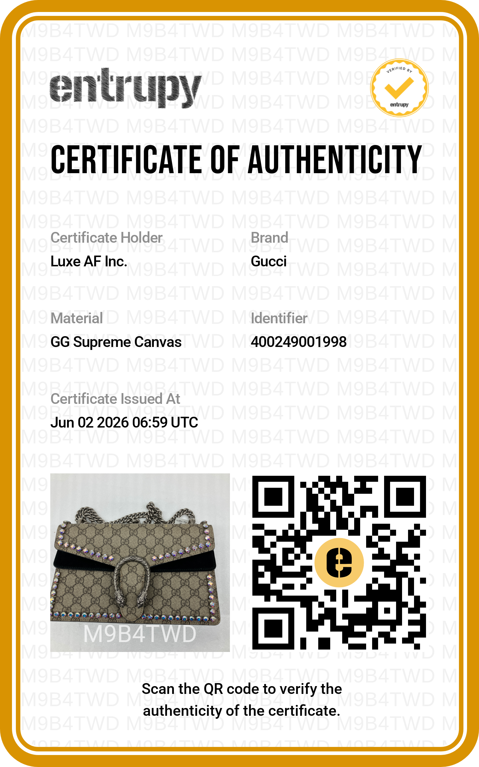 Gucci Dionysus Crystal Embellished GG Supreme Canvas Shoulder Bag With Black Tirm GG1326