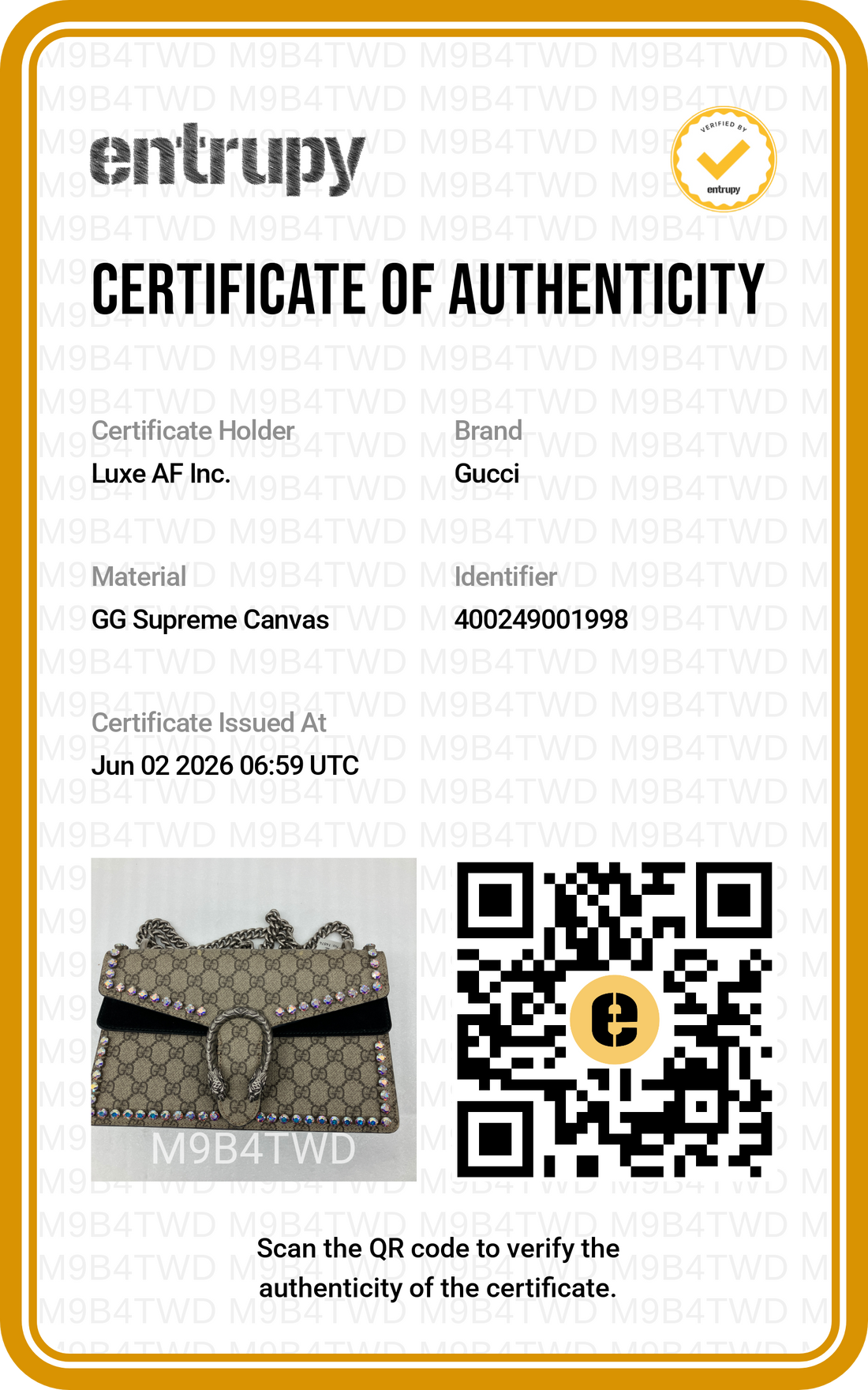 Gucci Dionysus Crystal Embellished GG Supreme Canvas Shoulder Bag With Black Tirm GG1326