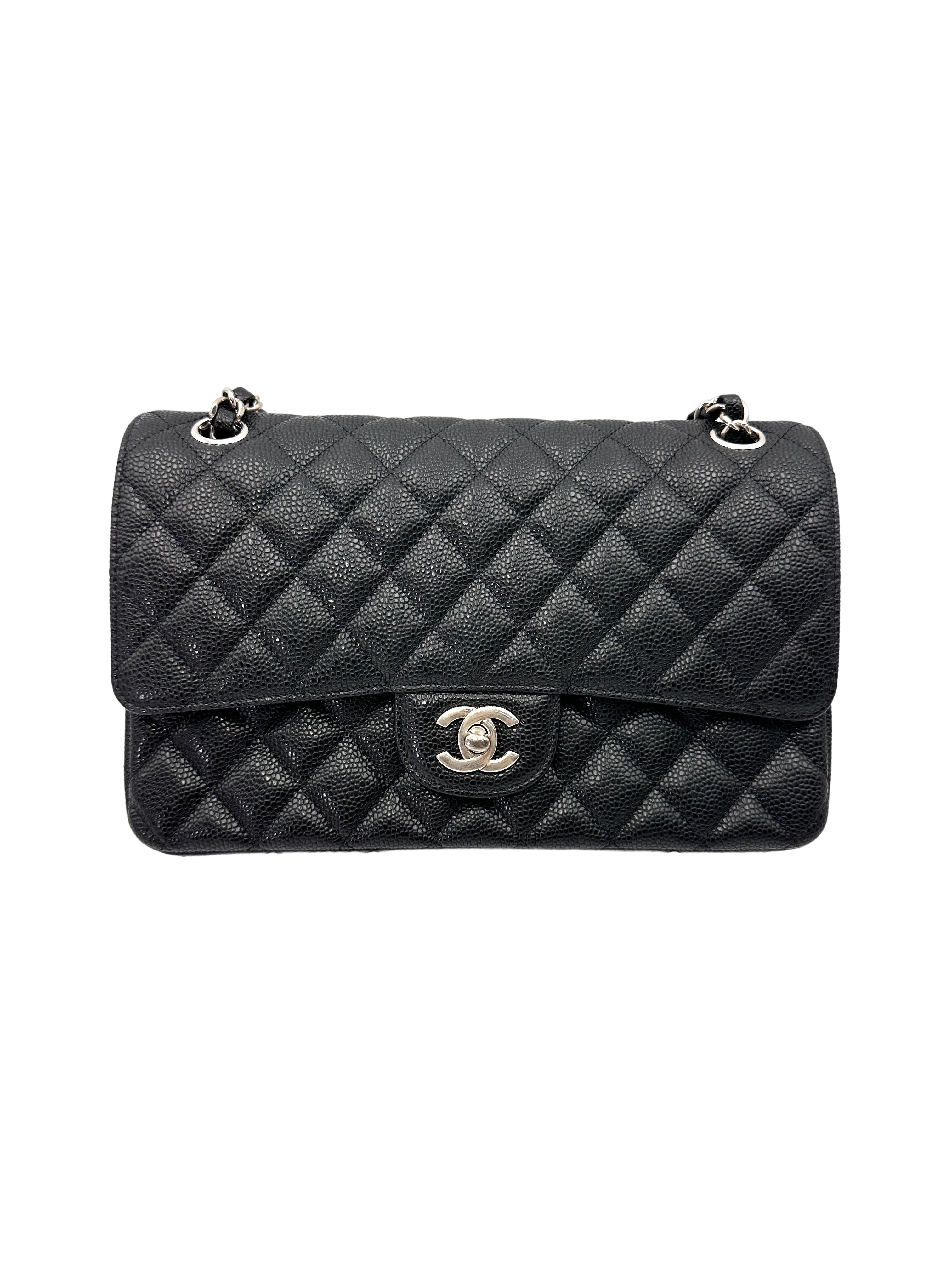 Chanel Classic Flap Black Quilted Leather Medium Size Flap Bag With Silver Buckle(16***37) CC2083