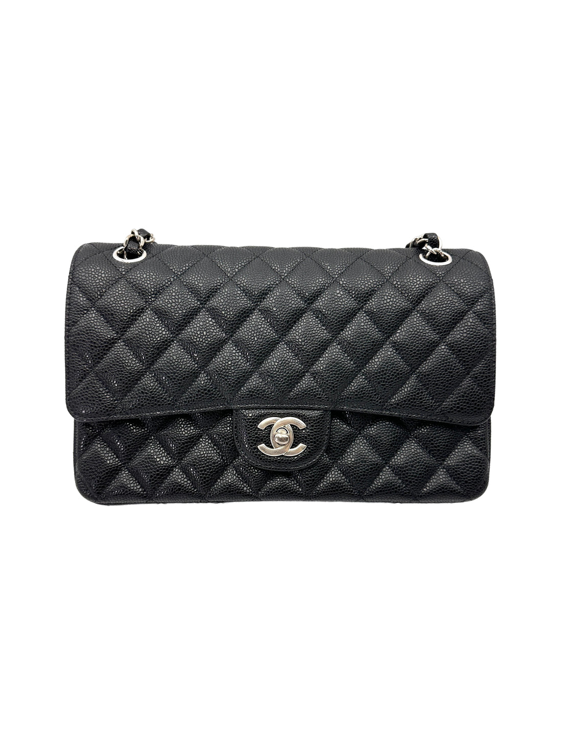 Chanel Classic Flap Black Quilted Leather Medium Size Flap Bag With Silver Buckle(16***37) CC2083