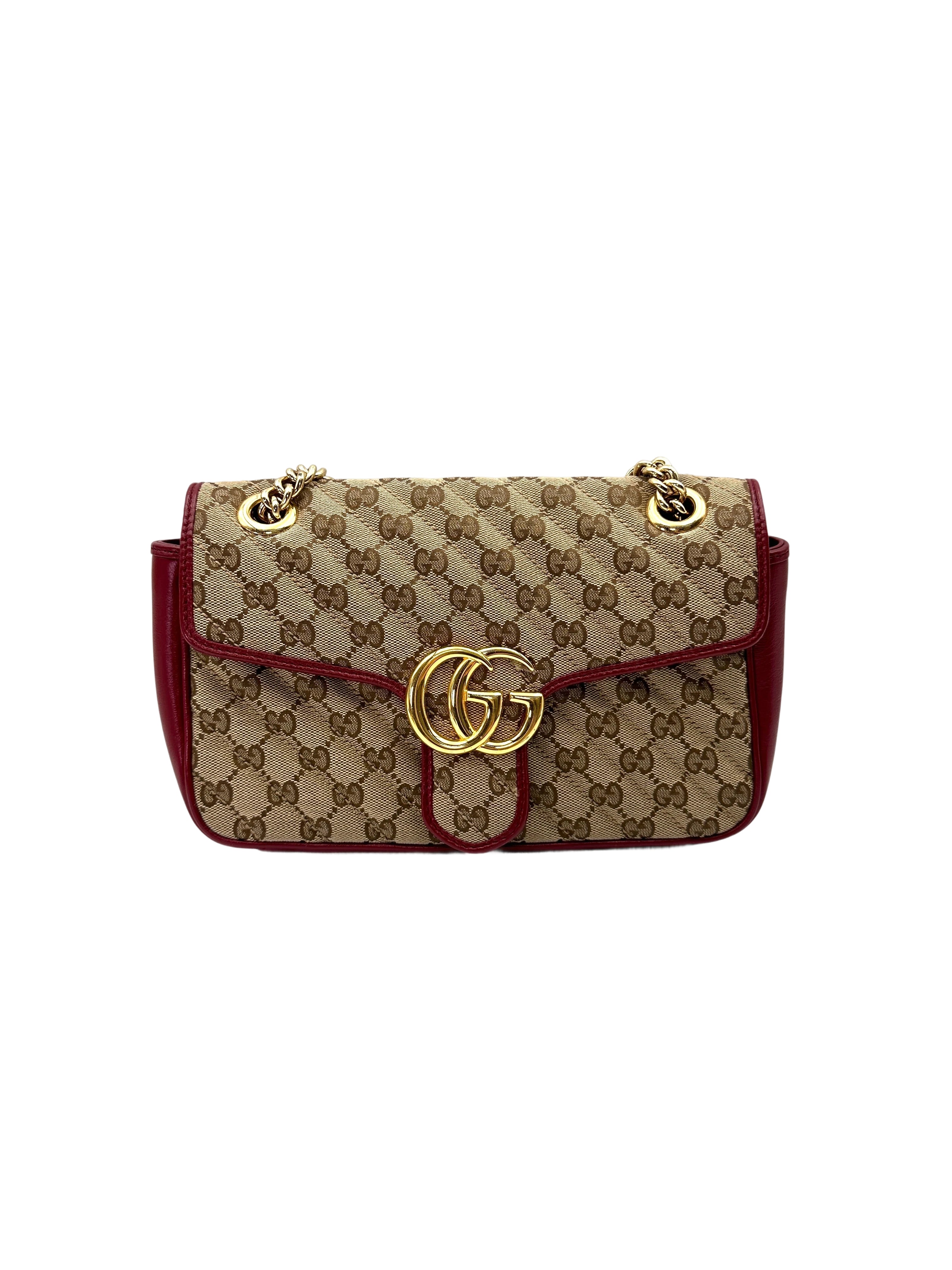Gucci GG Marmont Beige Canvas Shoulder Bag With Red Trim GG1178