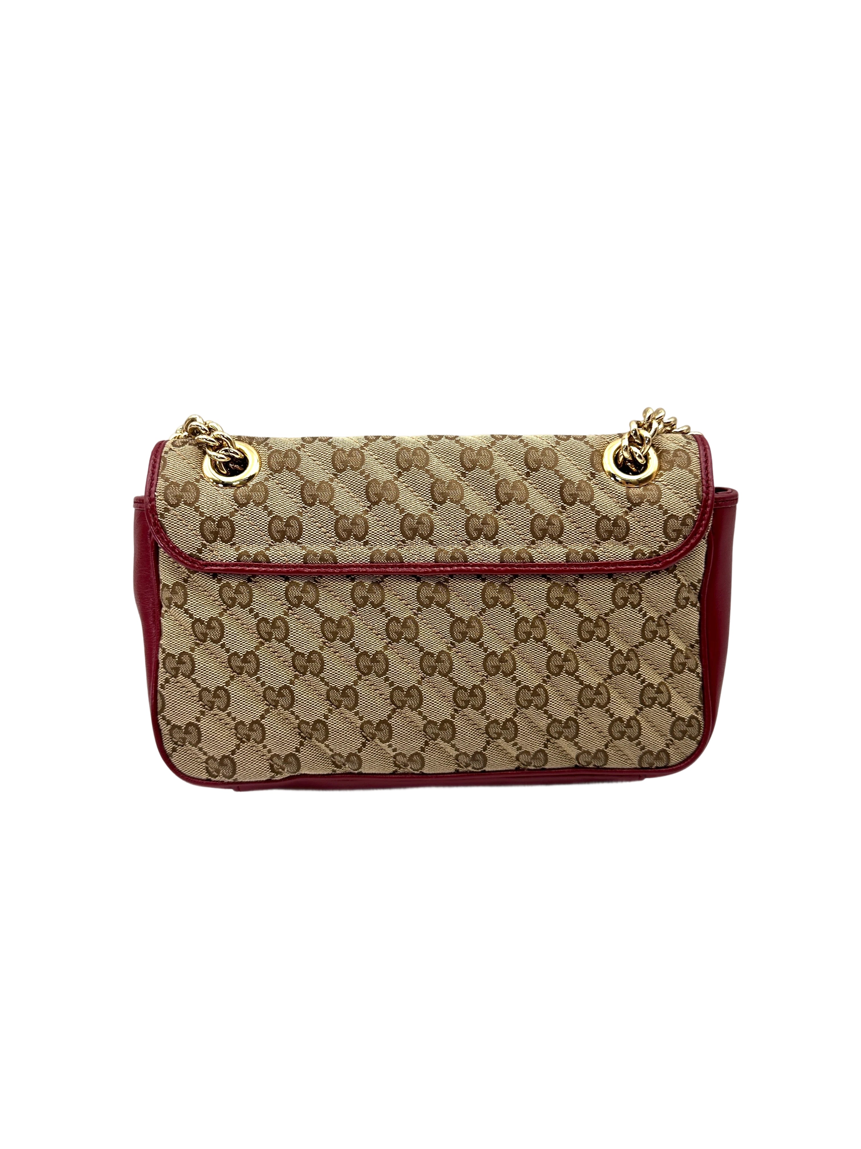 Gucci GG Marmont Beige Canvas Shoulder Bag With Red Trim GG1178