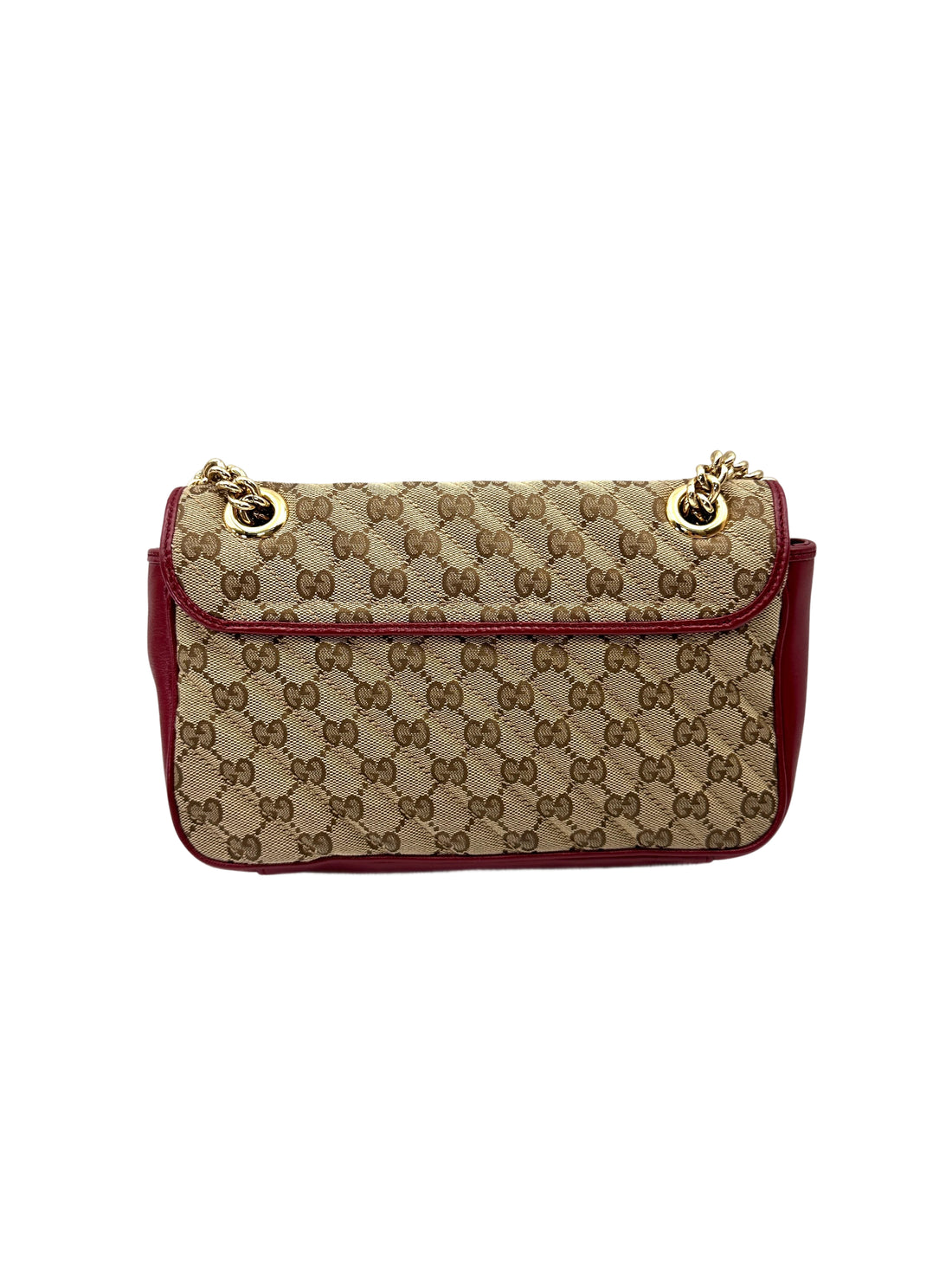 Gucci GG Marmont Beige Canvas Shoulder Bag With Red Trim GG1178