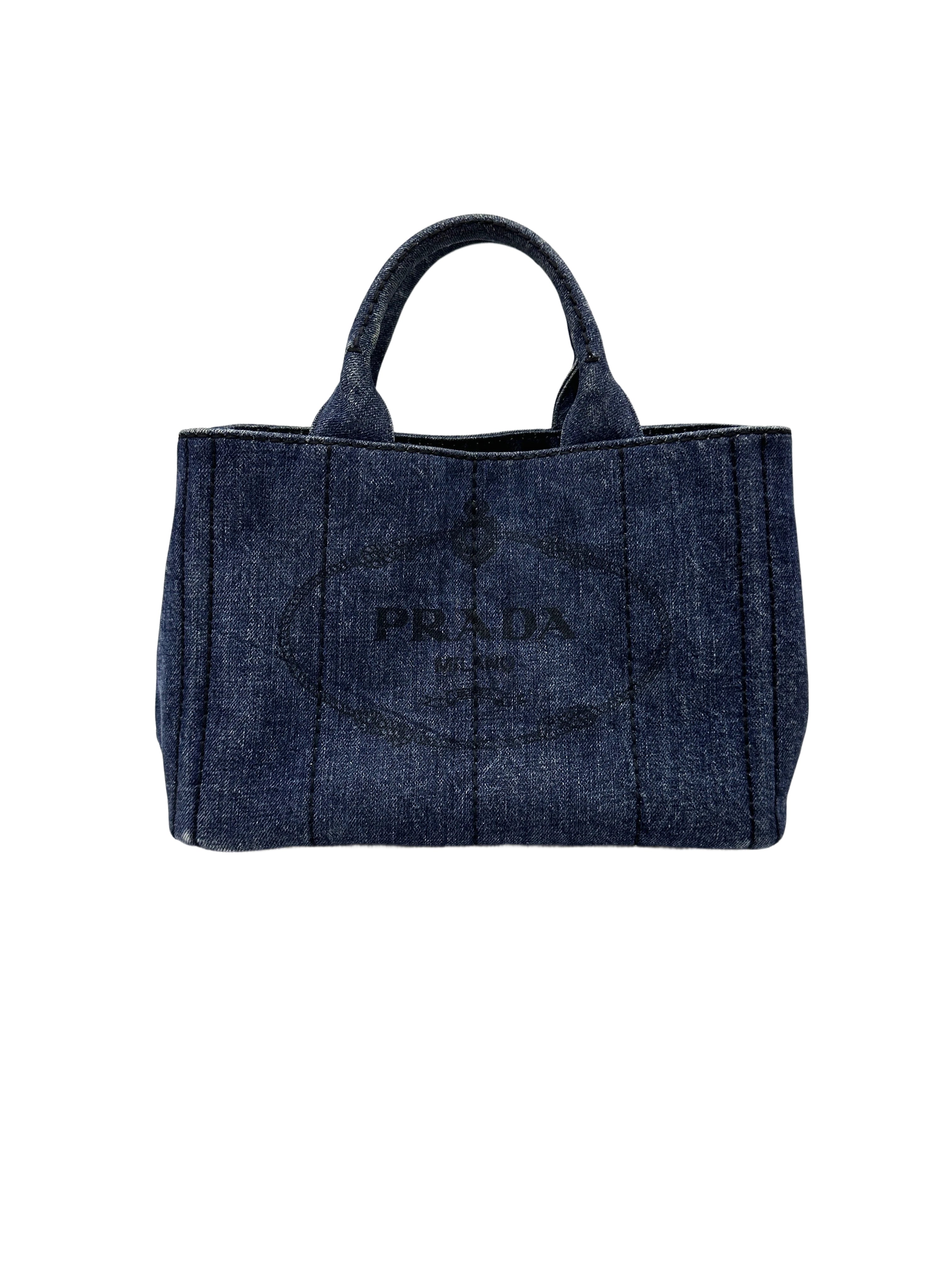 Prada Canapa Denim Blue Canvas Handle Bag PR427