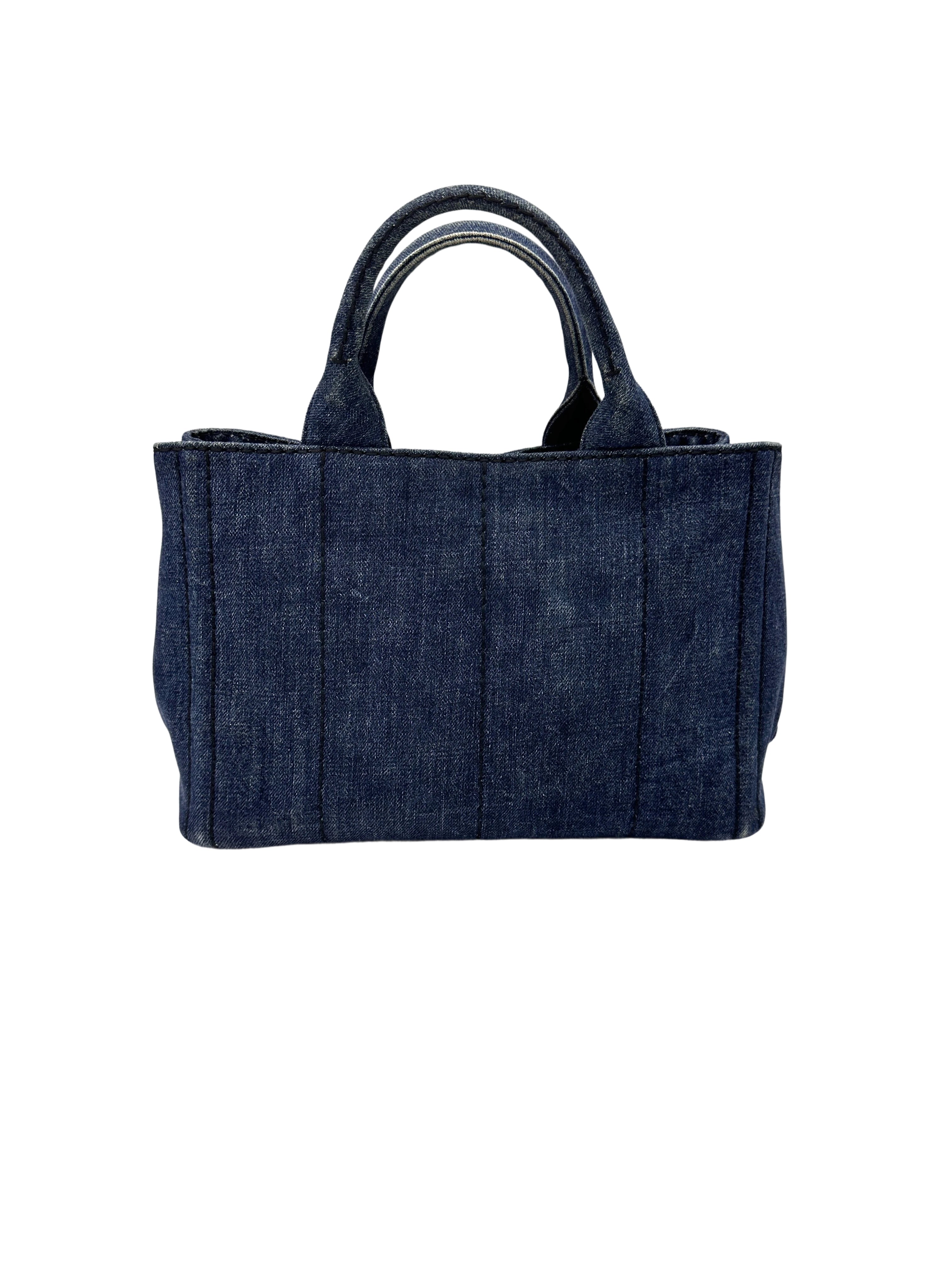 Prada Canapa Denim Blue Canvas Handle Bag PR427