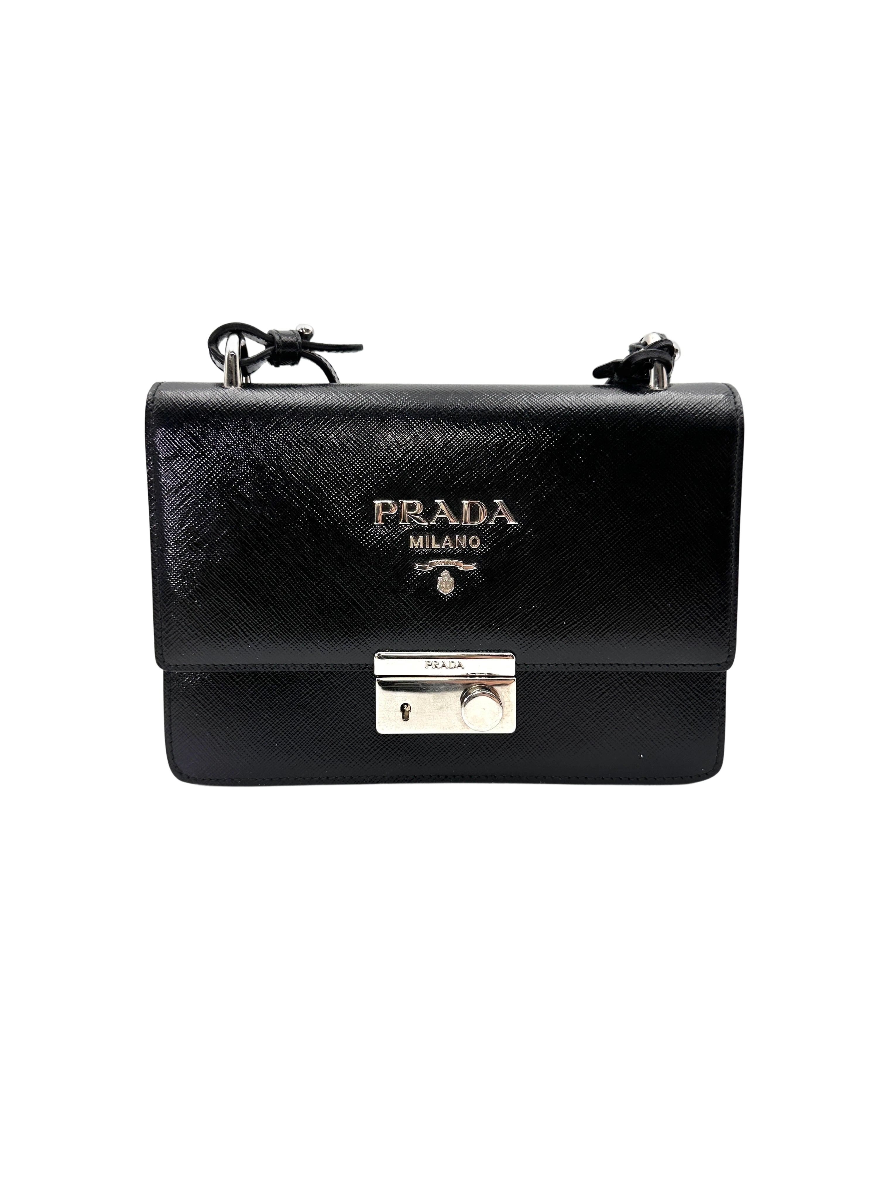 Prada Cahier Black Smooth Leather Shoulder Bag PR426
