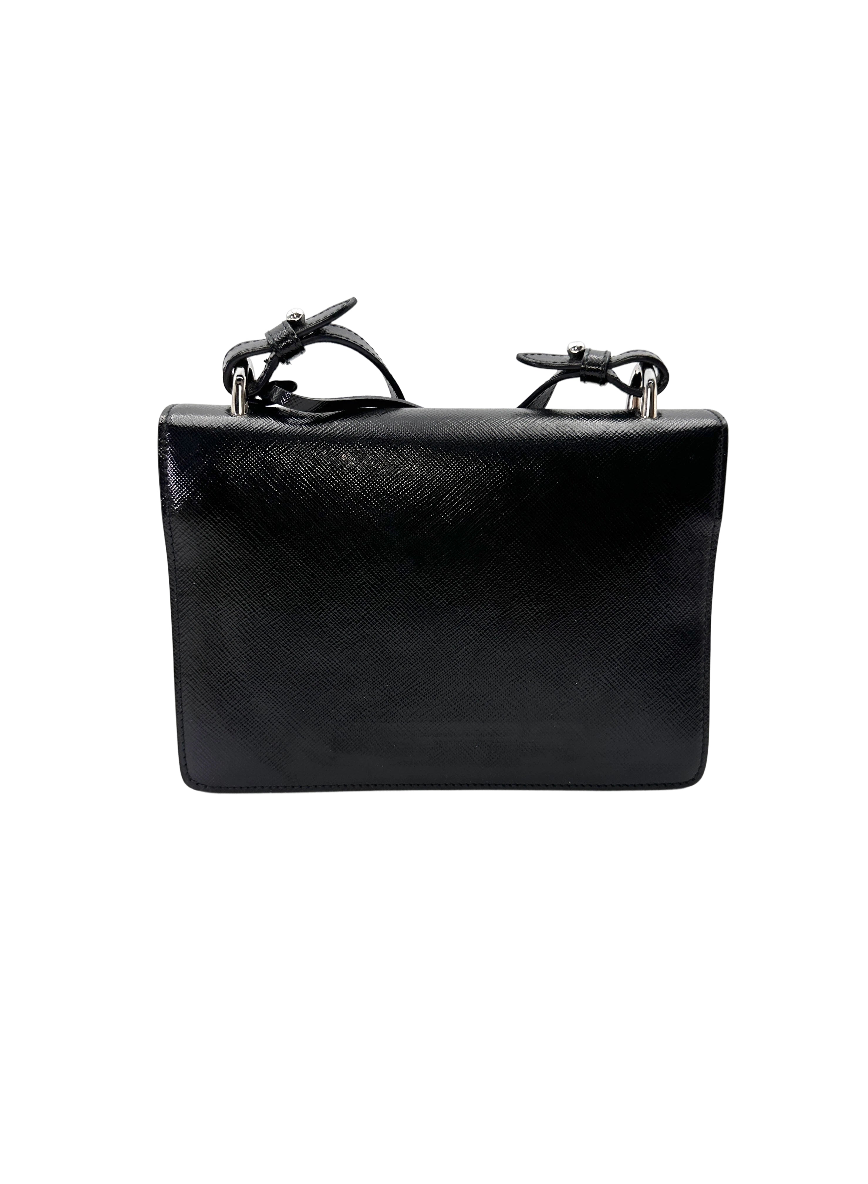 Prada Cahier Black Smooth Leather Shoulder Bag PR426