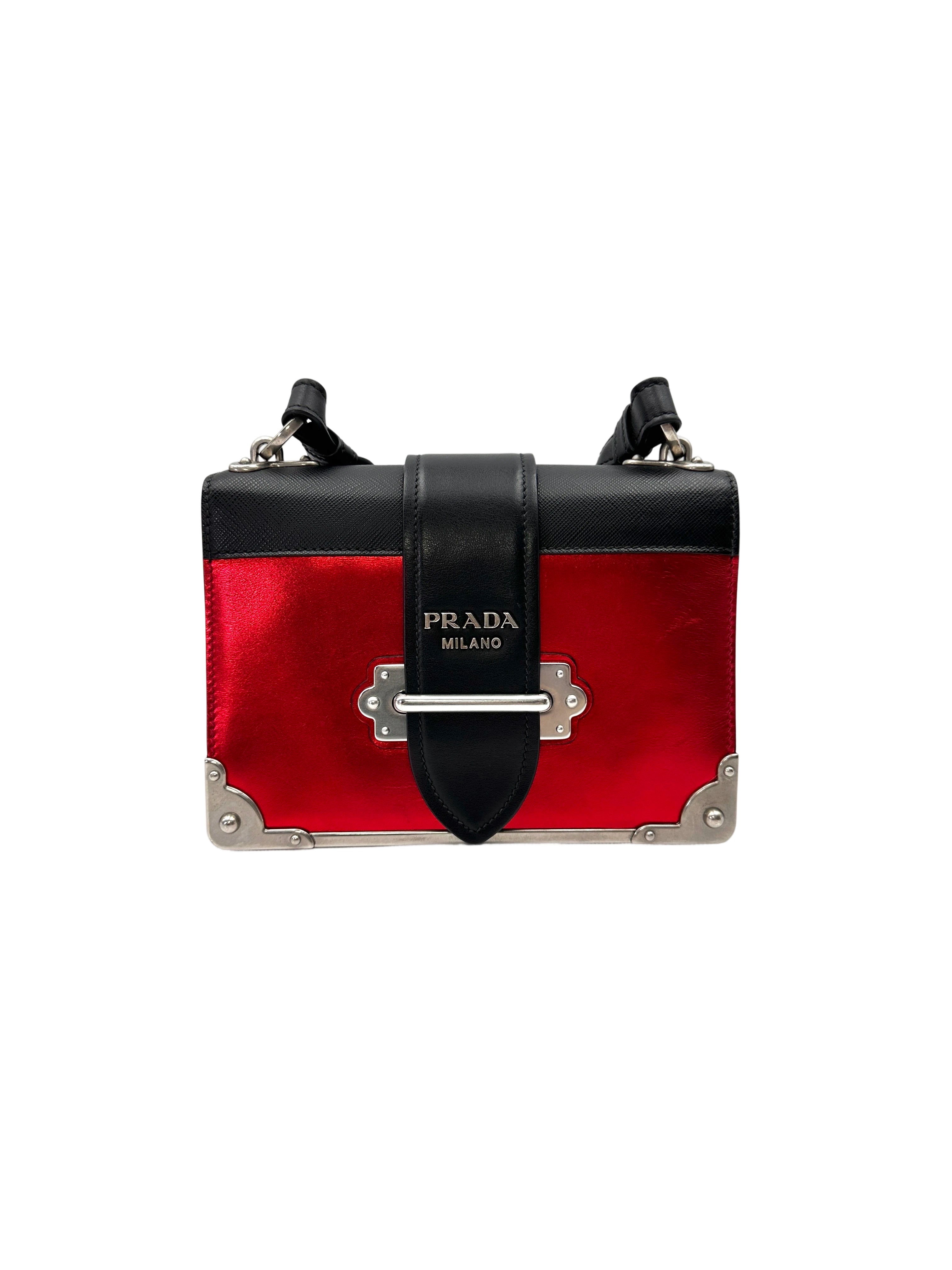 Prada Cahier Black/Red Leather Shoulder Bag PR429