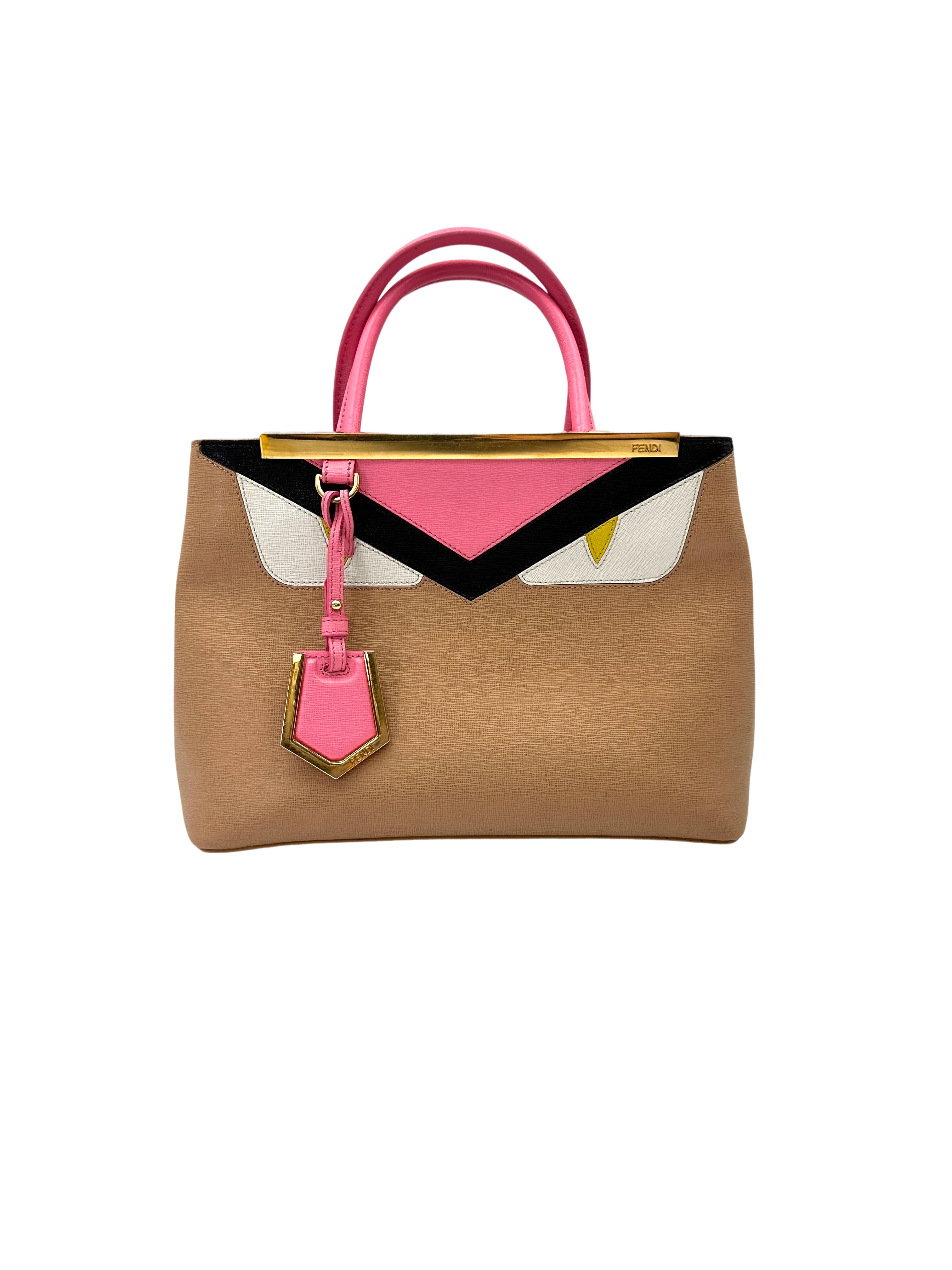 Fendi Petite 2Jour Monster Eyes Beige Leather Handle Bag FF117