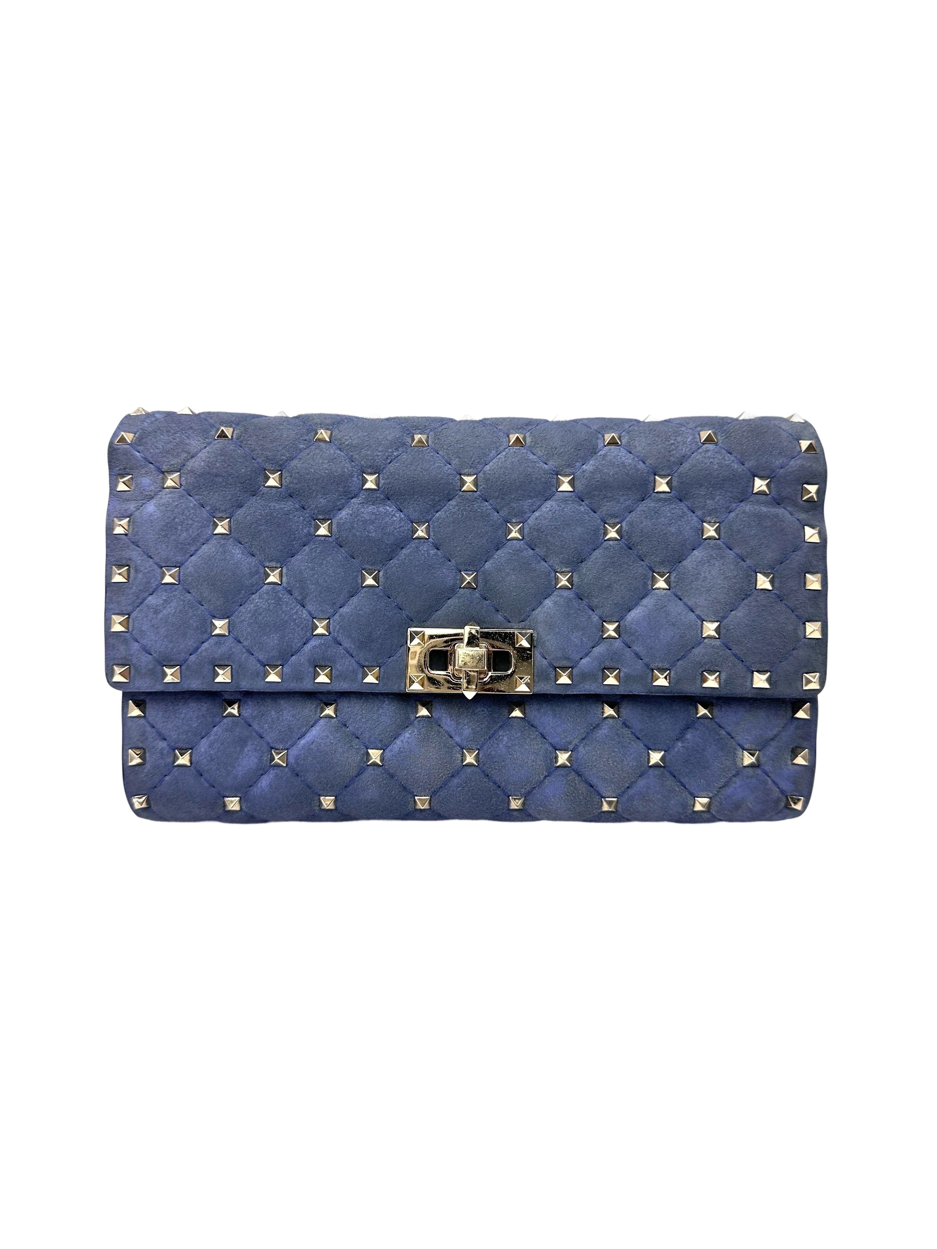 Valentino Garavani Rockstud Spike Blue Leather Shoulder Bag VT31