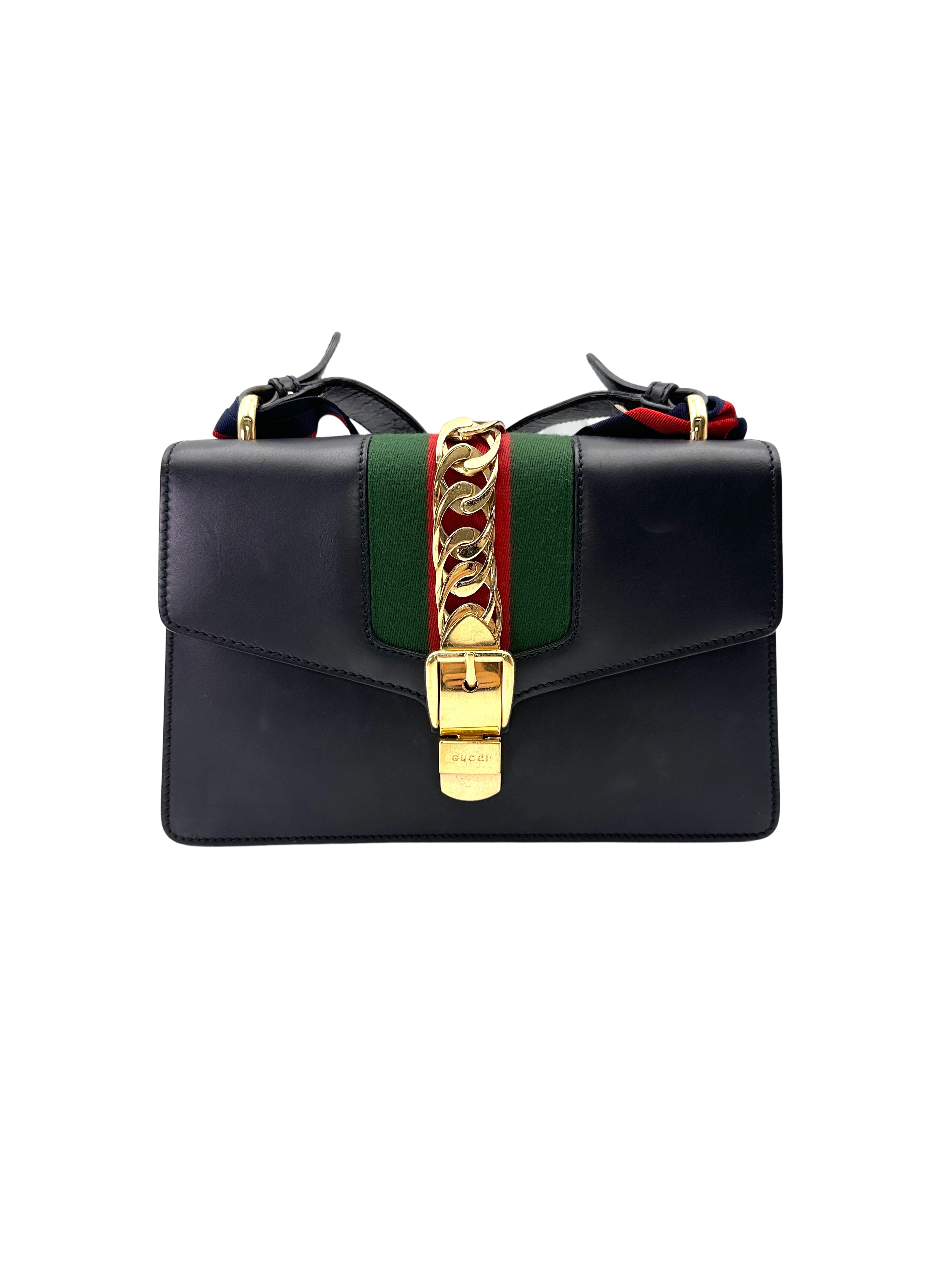 Gucci Sylvie Black Leather Shoulder Bag GG1182