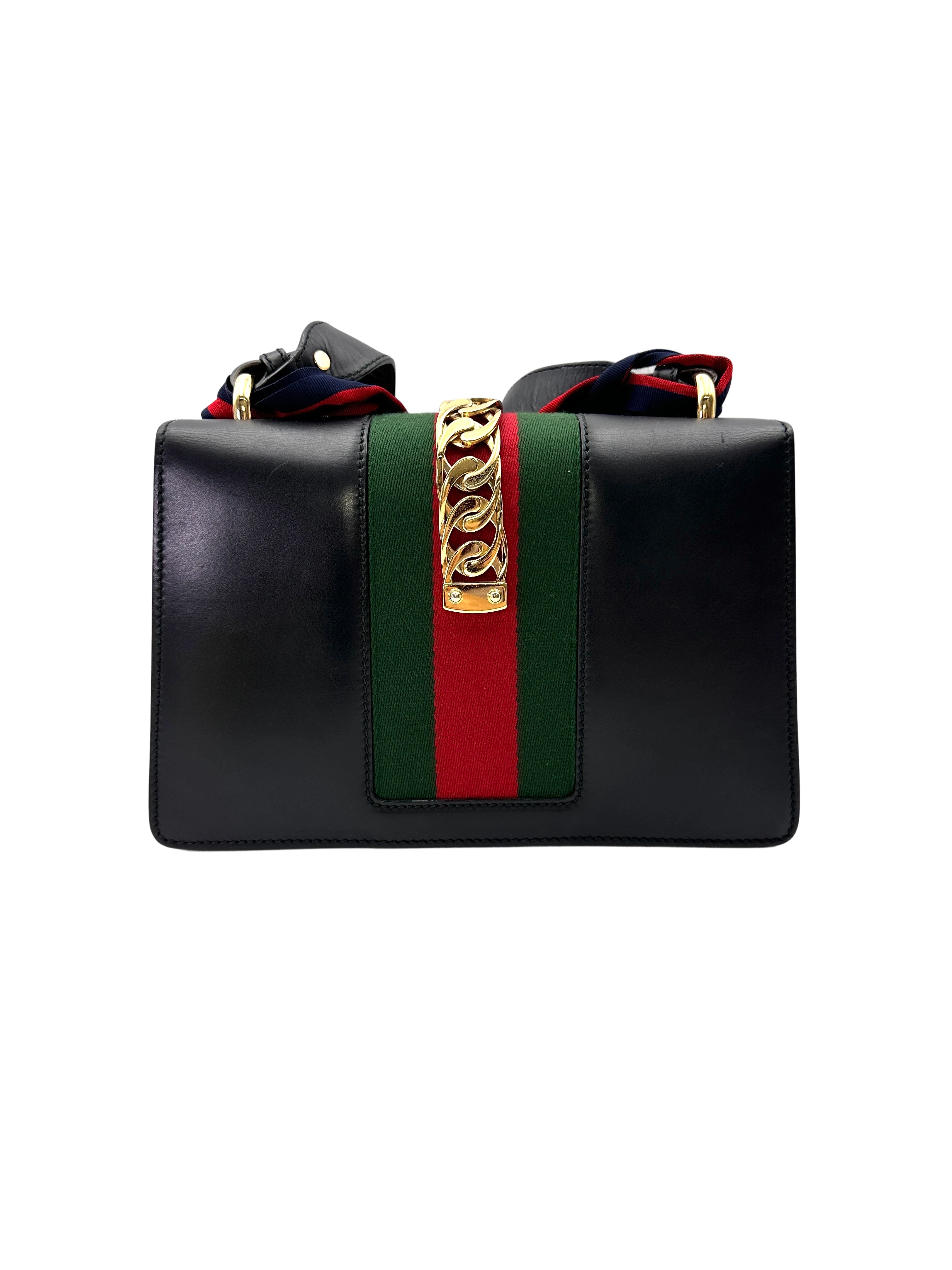 Gucci Sylvie Black Leather Shoulder Bag GG1182