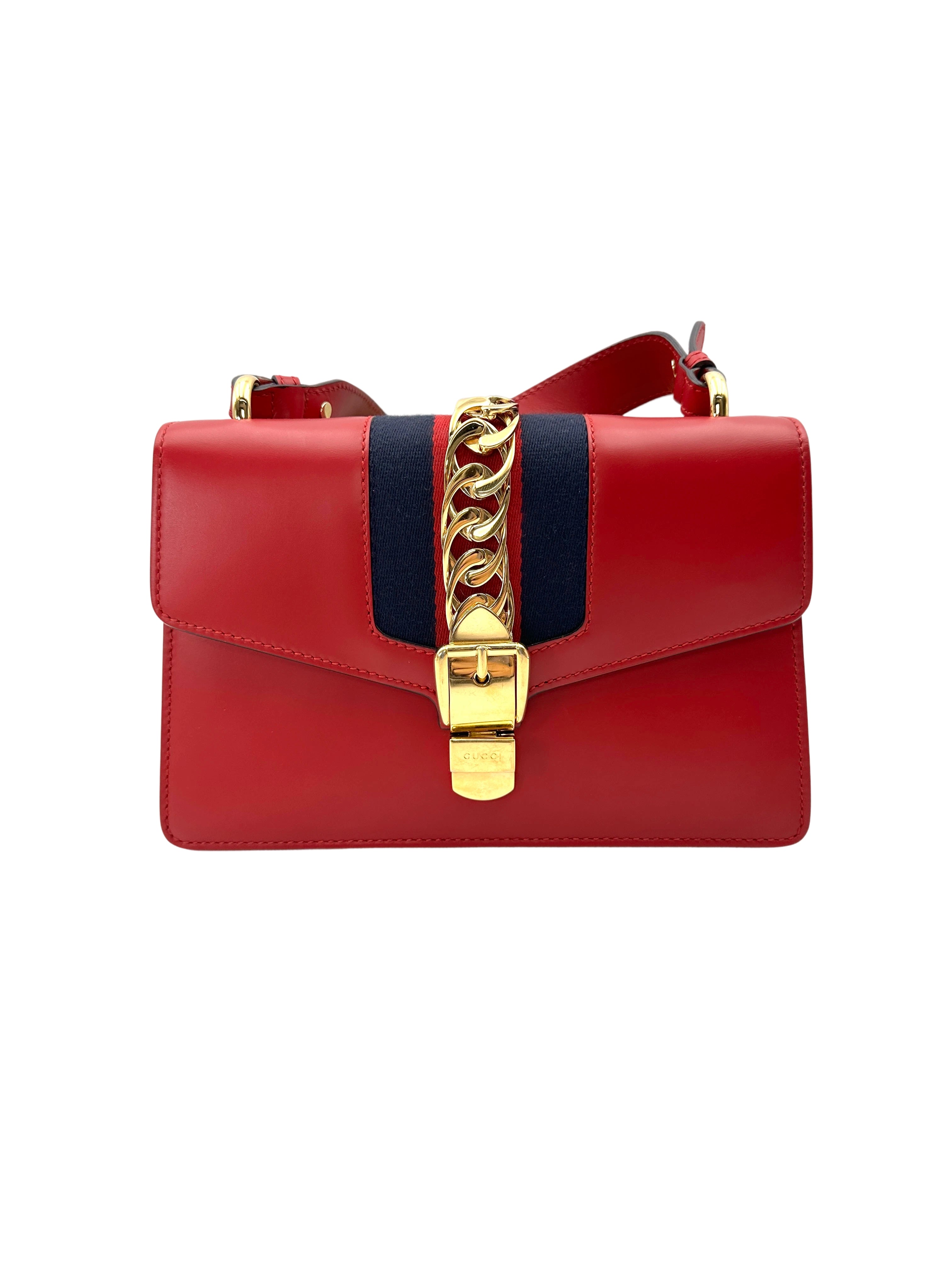 Gucci Sylvie Red Leather Medium Size Shoulder Bag GG1179