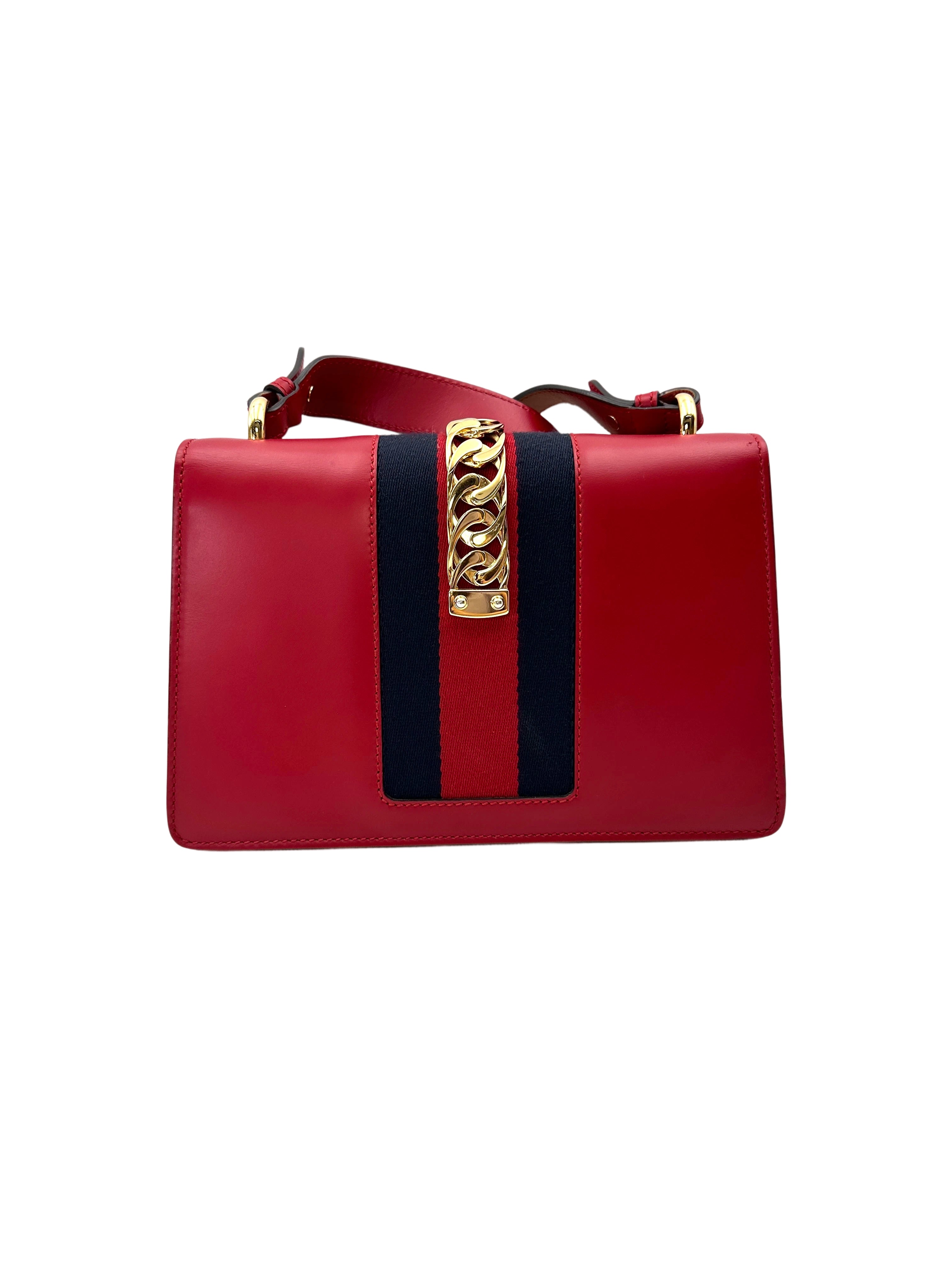 Gucci Sylvie Red Leather Medium Size Shoulder Bag GG1179