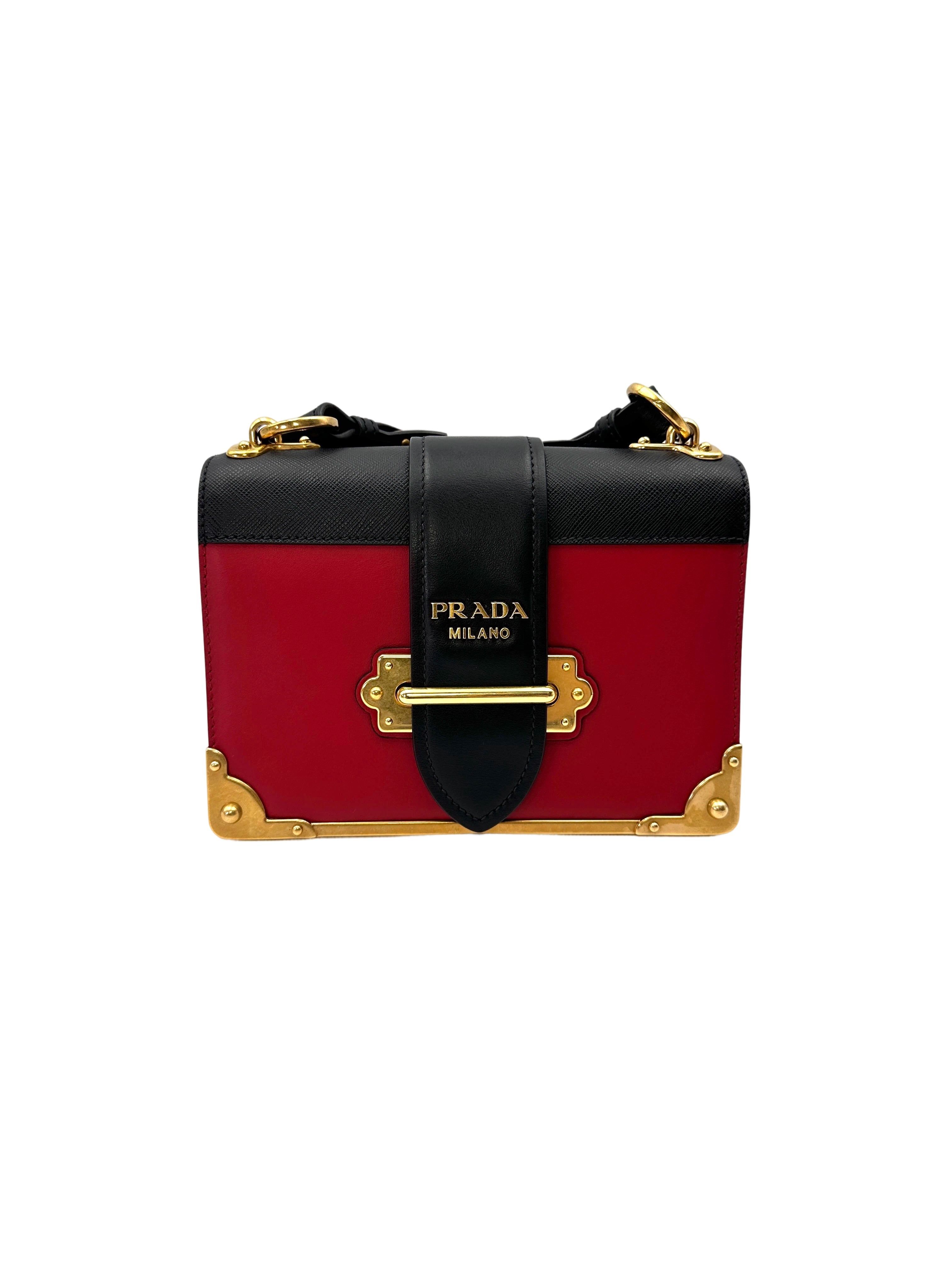 Prada Cahier Black/Red Leather Shoulder Bag PR433