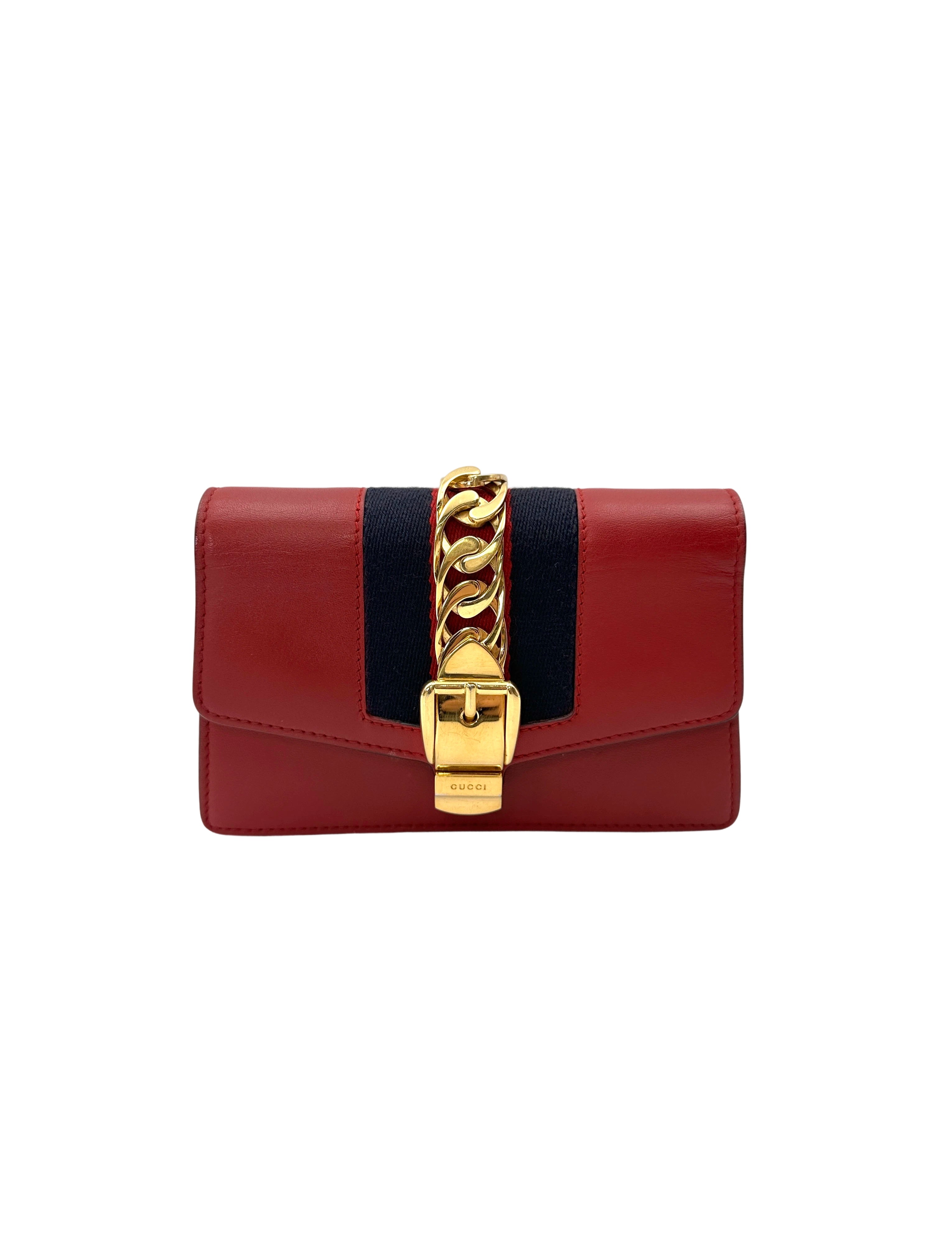 Gucci Sylvie Red Leather Wallet On Chain GG1185