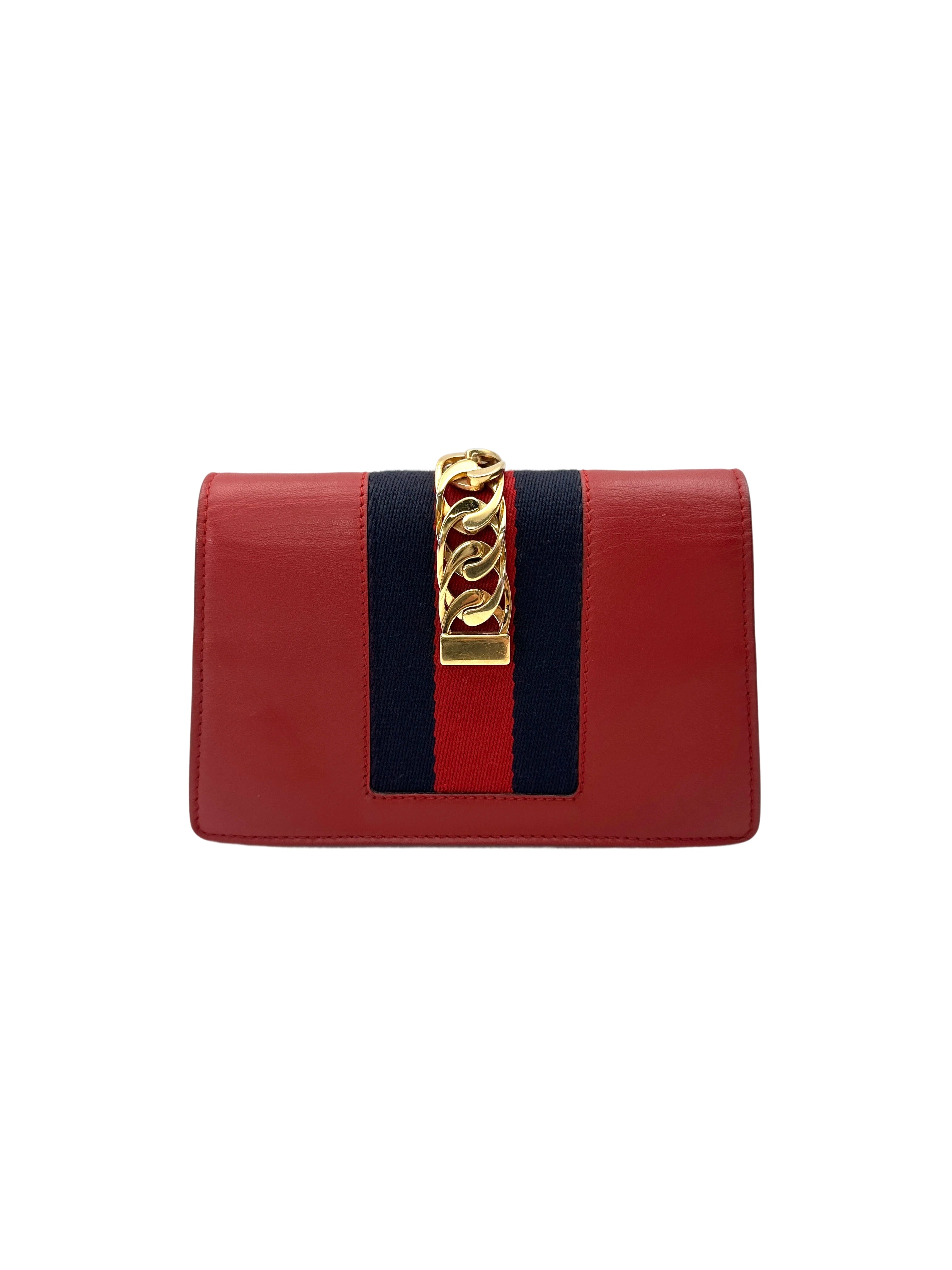 Gucci Sylvie Red Leather Wallet On Chain GG1185