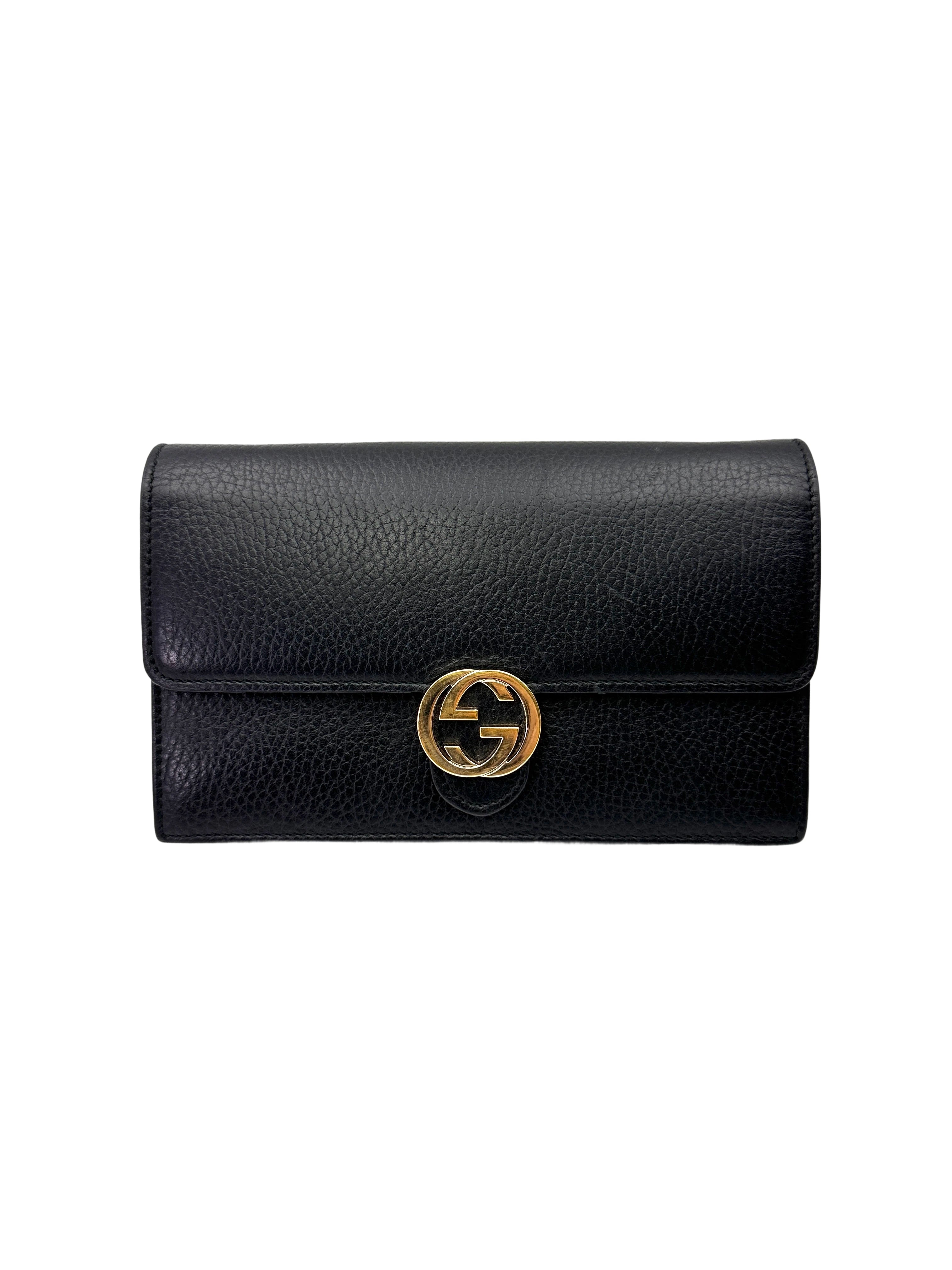 Gucci Interlocking Black Leather Wallet On Chain GG1184