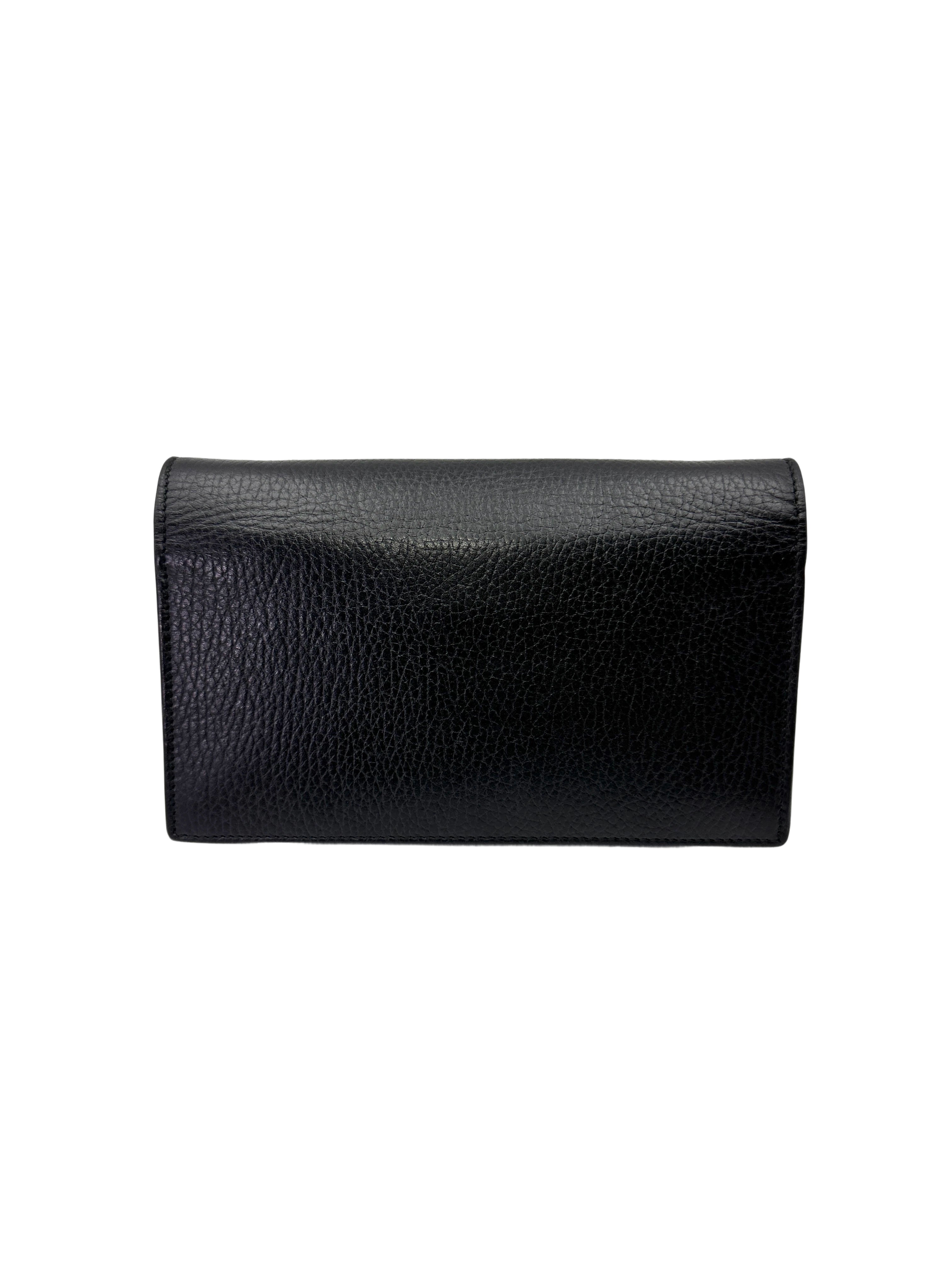 Gucci Interlocking Black Leather Wallet On Chain GG1184