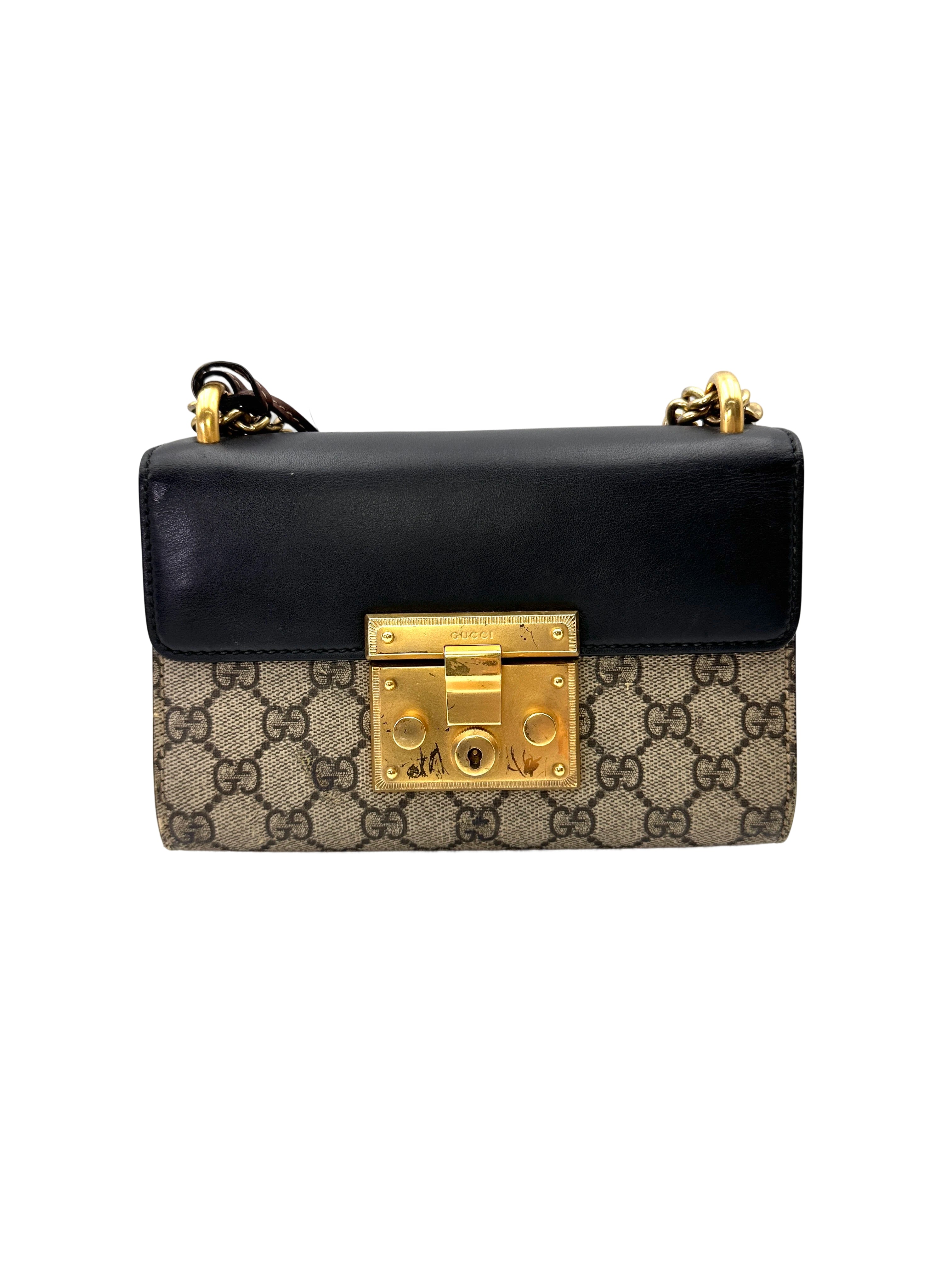 Gucci Padlock GG Canvas & Black Leather Small Size Shoulder Bag GG1187