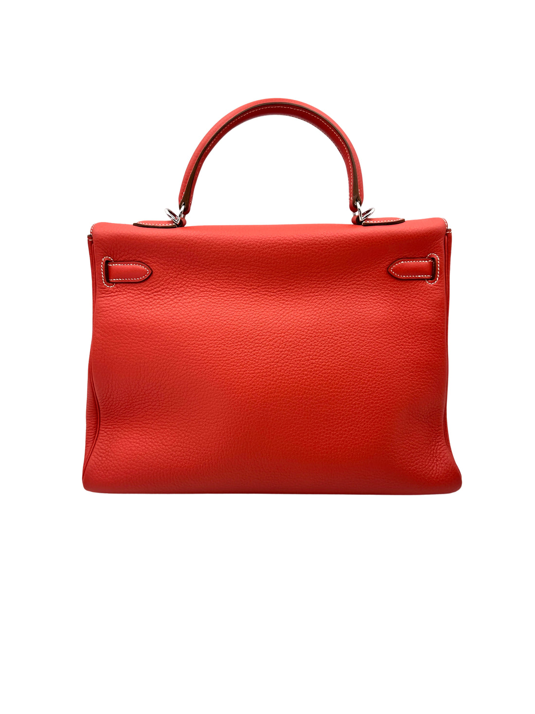 Hermes Kelly35 Red Leather Top Handle Bag With Silver Hardware HR118