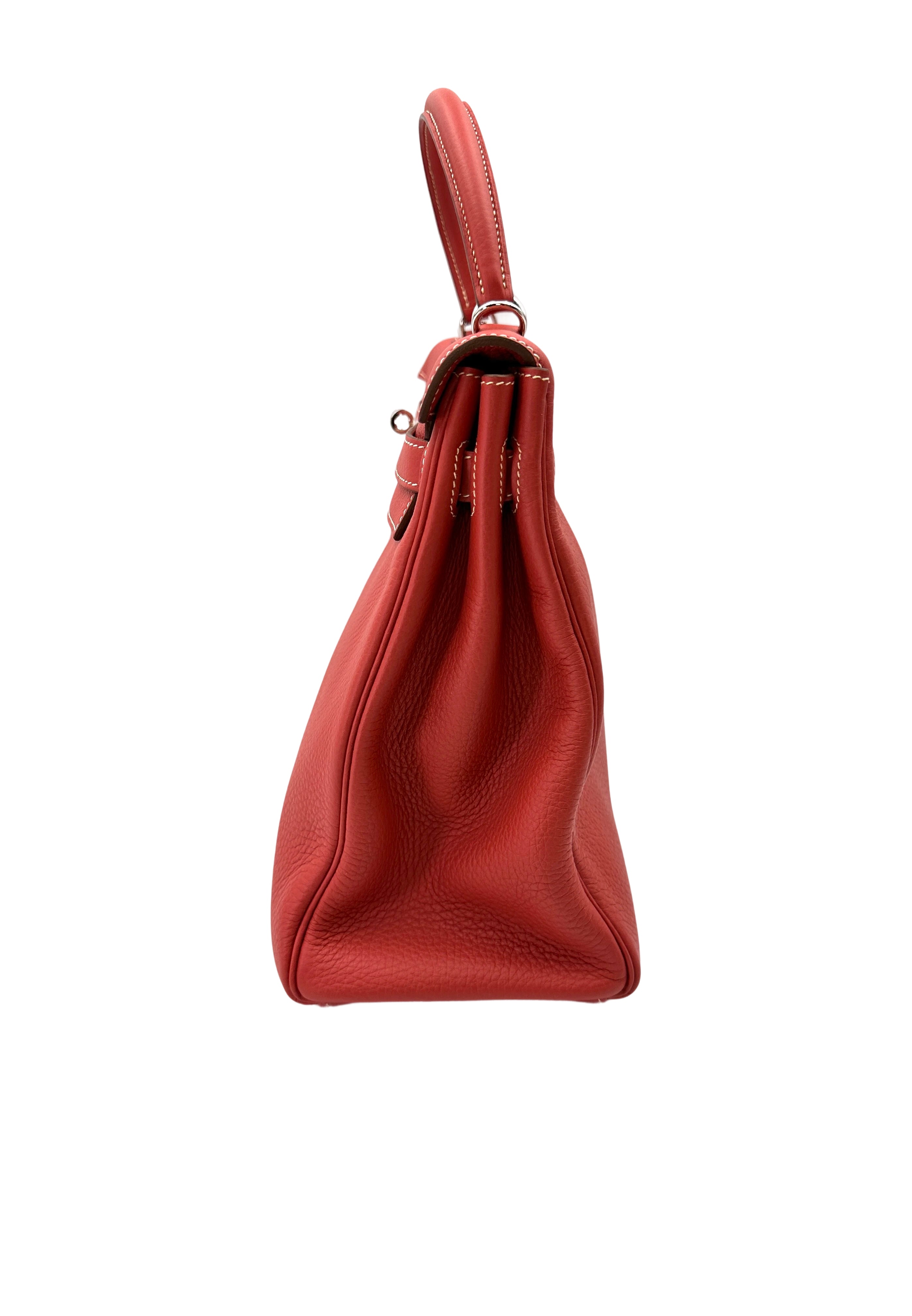 Hermes Kelly35 Red Leather Top Handle Bag With Silver Hardware HR118