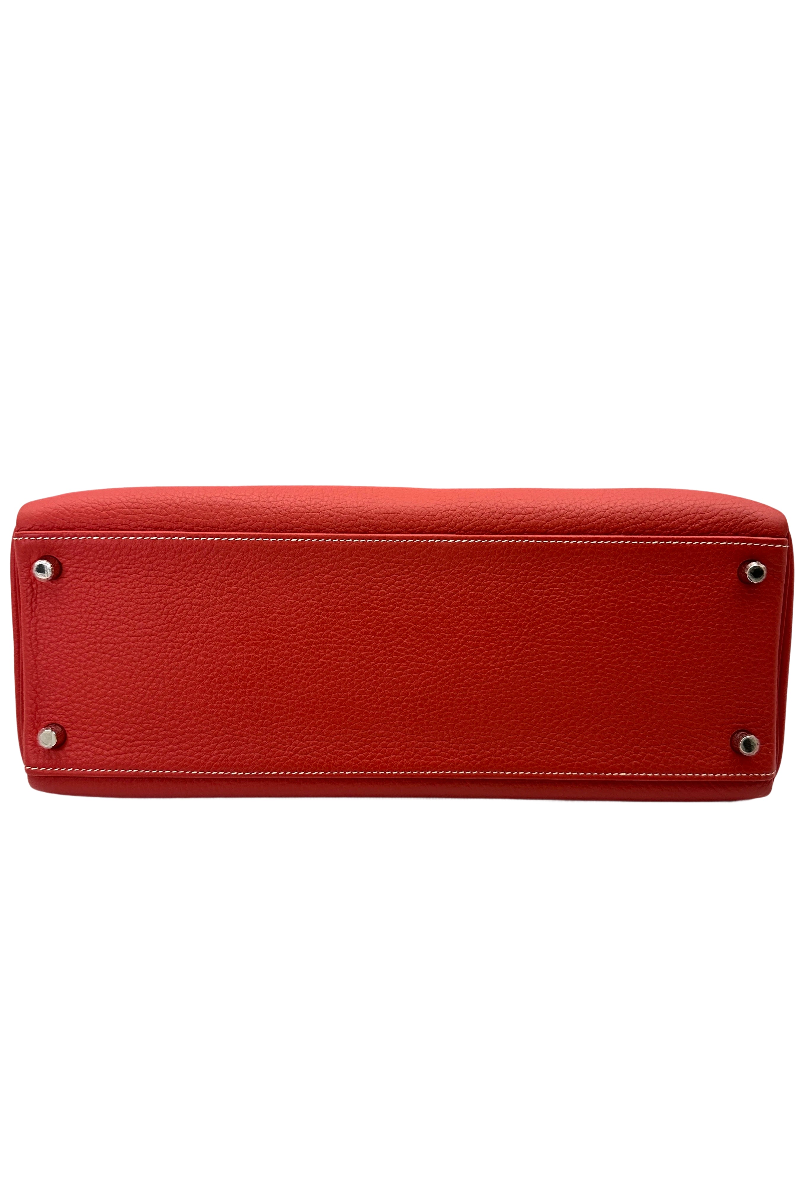 Hermes Kelly35 Red Leather Top Handle Bag With Silver Hardware HR118