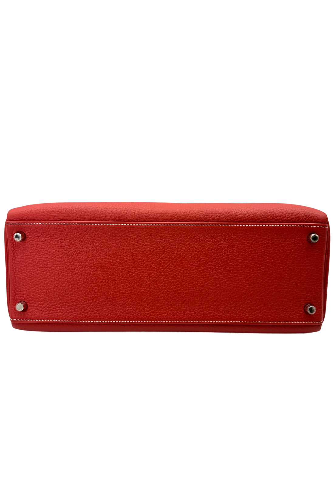 Hermes Kelly35 Red Leather Top Handle Bag With Silver Hardware HR118