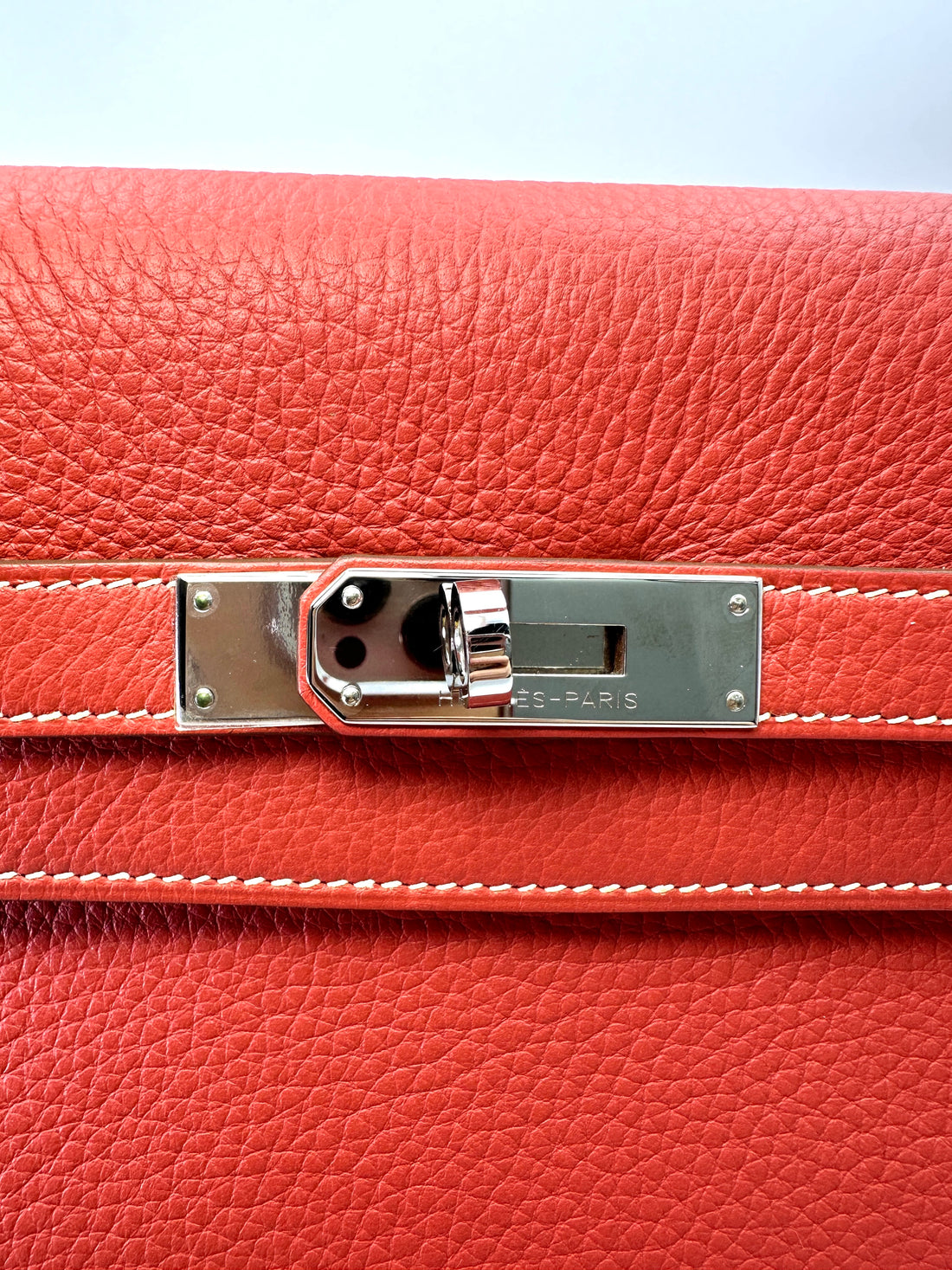 Hermes Kelly35 Red Leather Top Handle Bag With Silver Hardware HR118