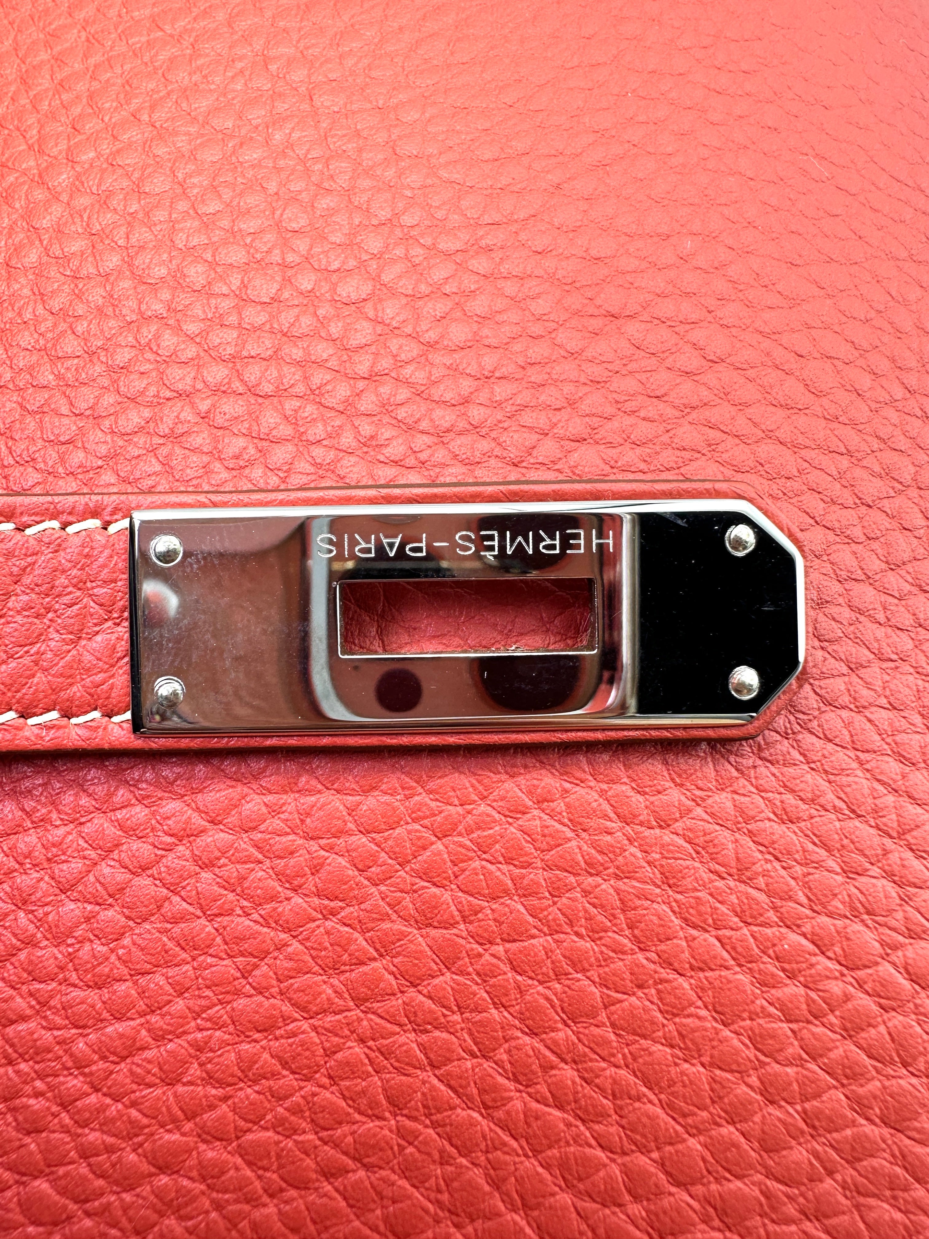 Hermes Kelly35 Red Leather Top Handle Bag With Silver Hardware HR118